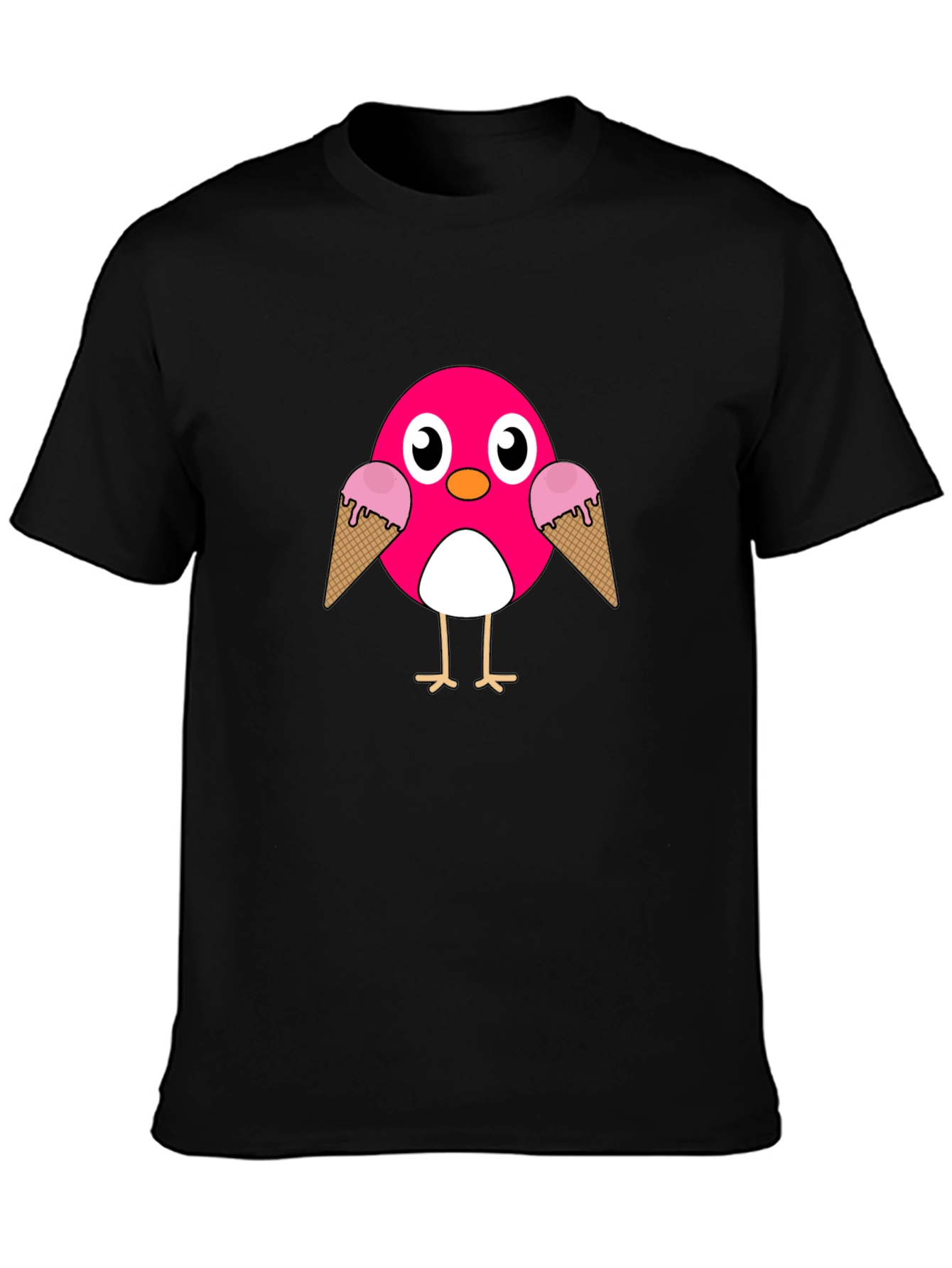 Black Cute Pink Bird with Ice Cream T-Shirt view 3