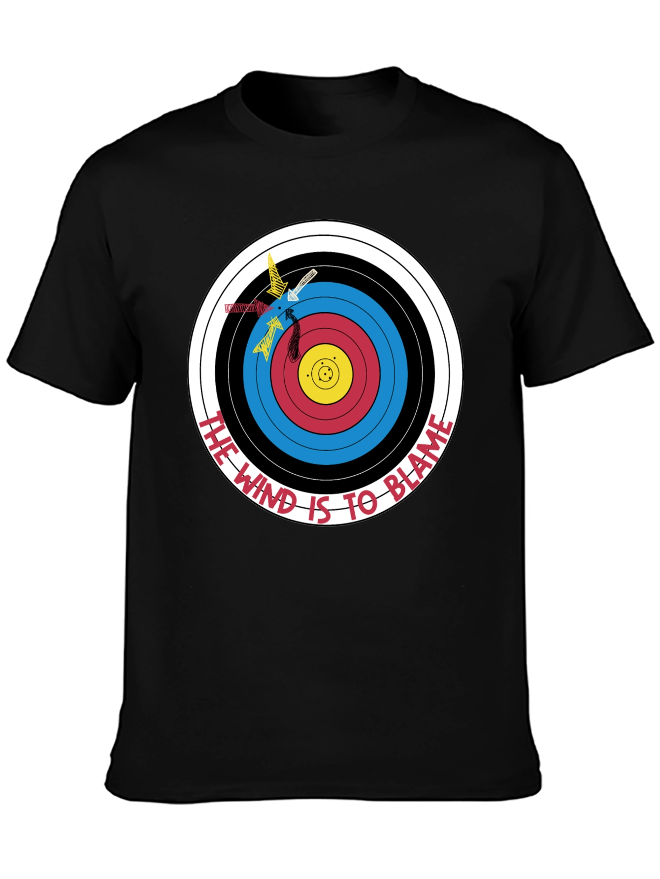 Black Archery Target Graphic T-Shirt - Funny Blame the Wind Tee view 3