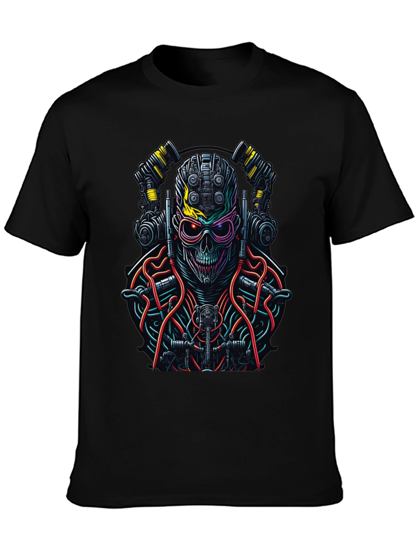 Black Cyberpunk Skull Graphic Tee - Unique Robot Skeleton Design view 3