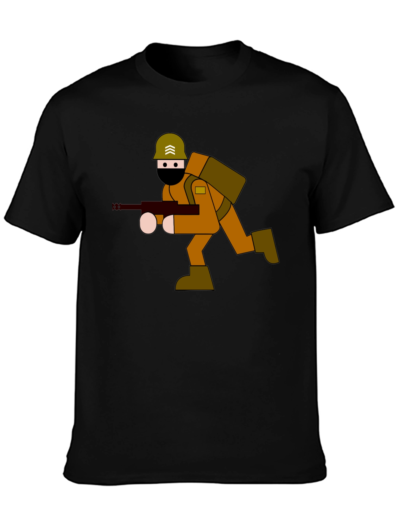 Black Cartoon Soldier Graphic Tee - Black Cotton Blend view 3