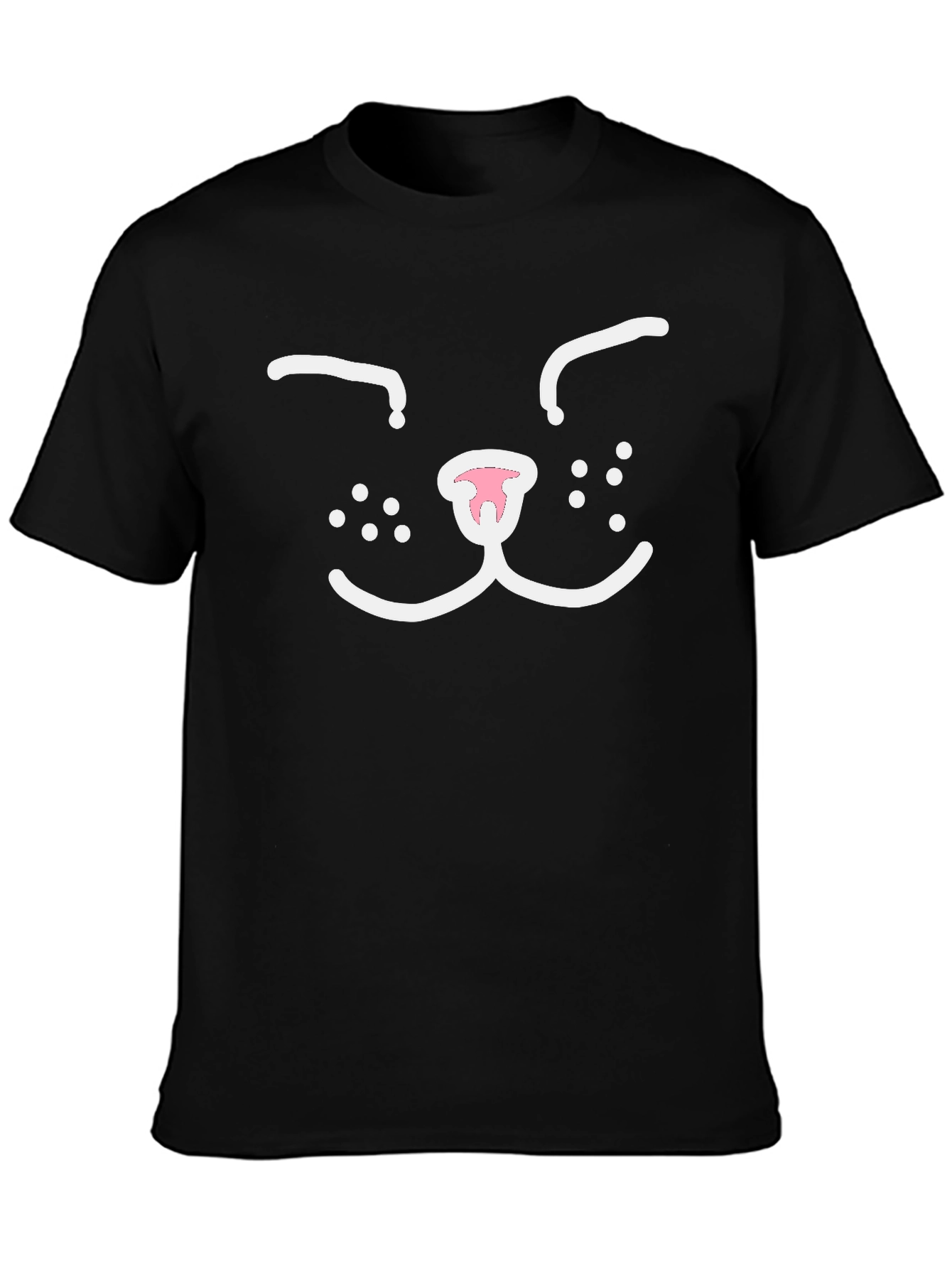 Black Cute Cat Face Graphic Tee - Black Cotton T-Shirt view 3
