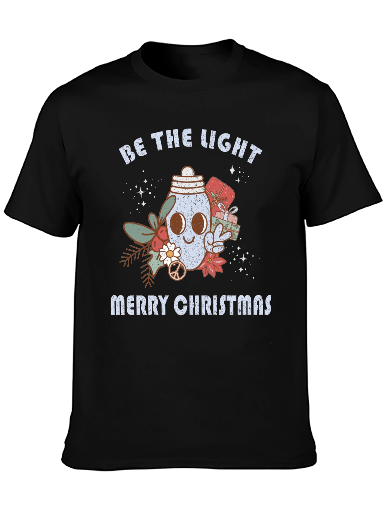 Black Be the Light Merry Christmas T-Shirt view 3