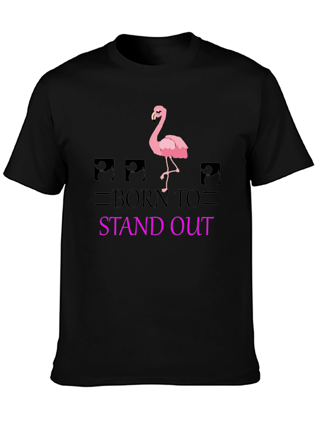 Black Born to Stand Out Flamingo T-Shirt - Black view 3