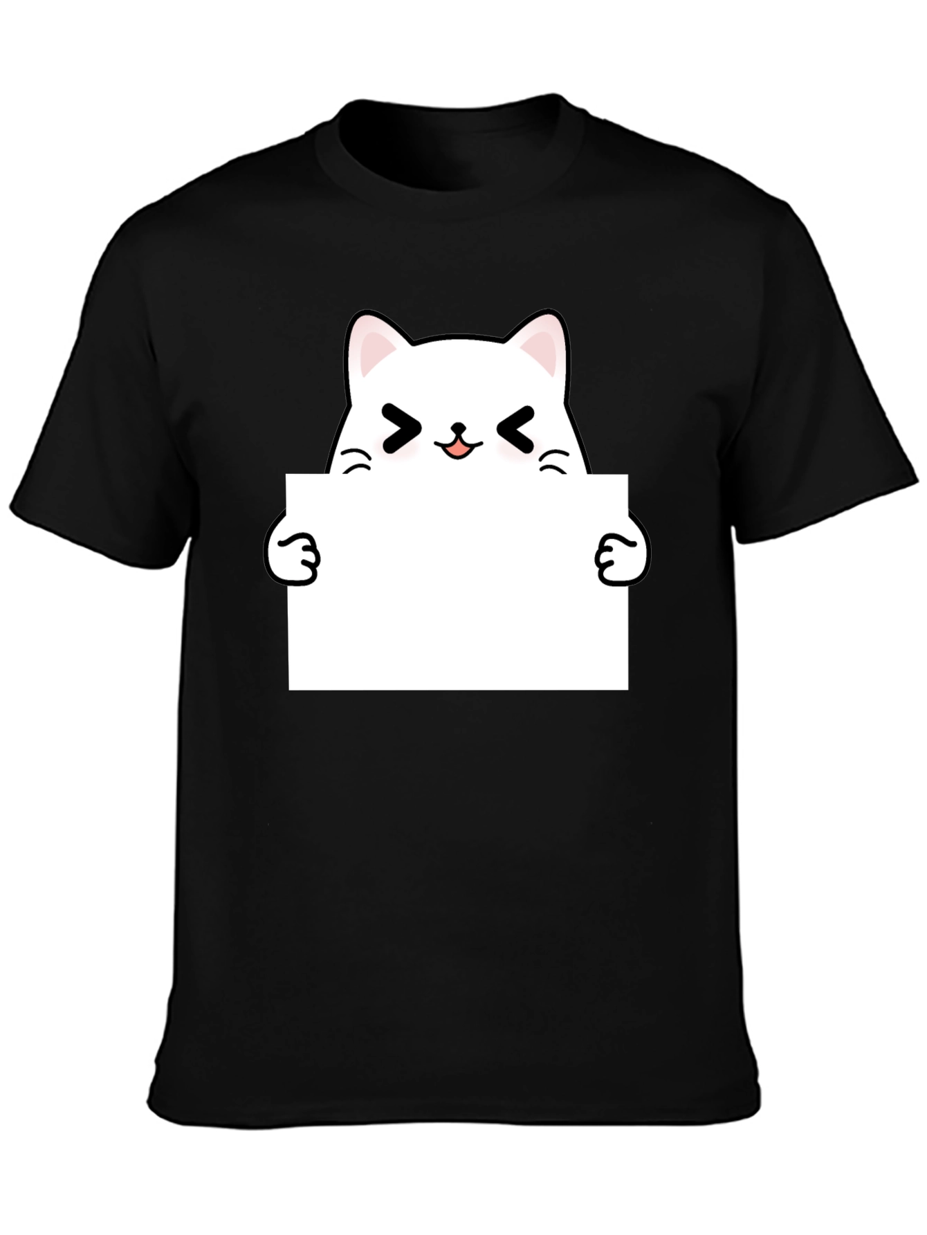 Black Cute Kawaii Cat Black T-Shirt view 3