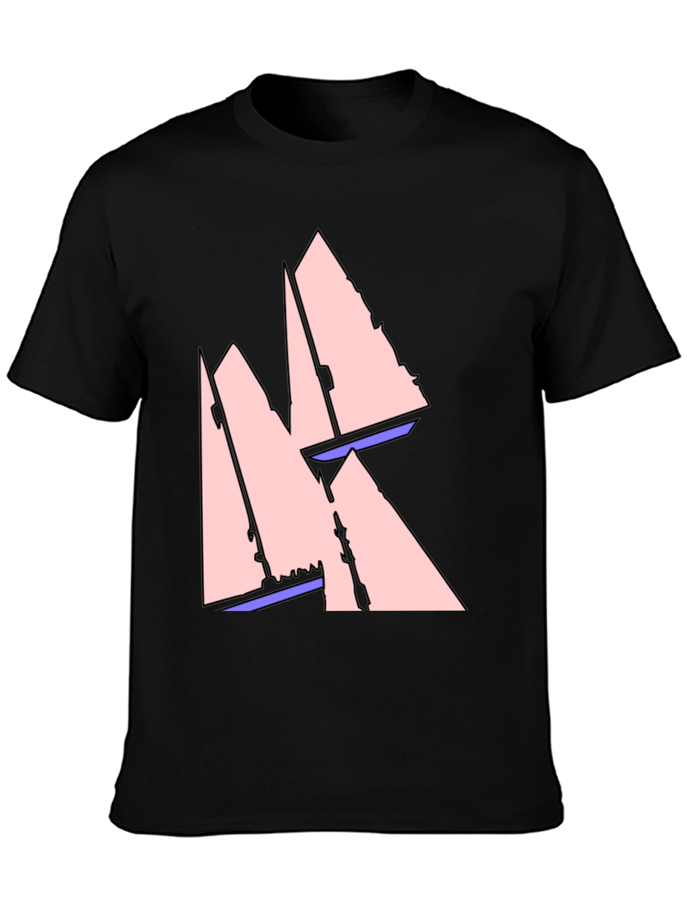 Black Sailboat Graphic Tee - Black Cotton T-Shirt view 3
