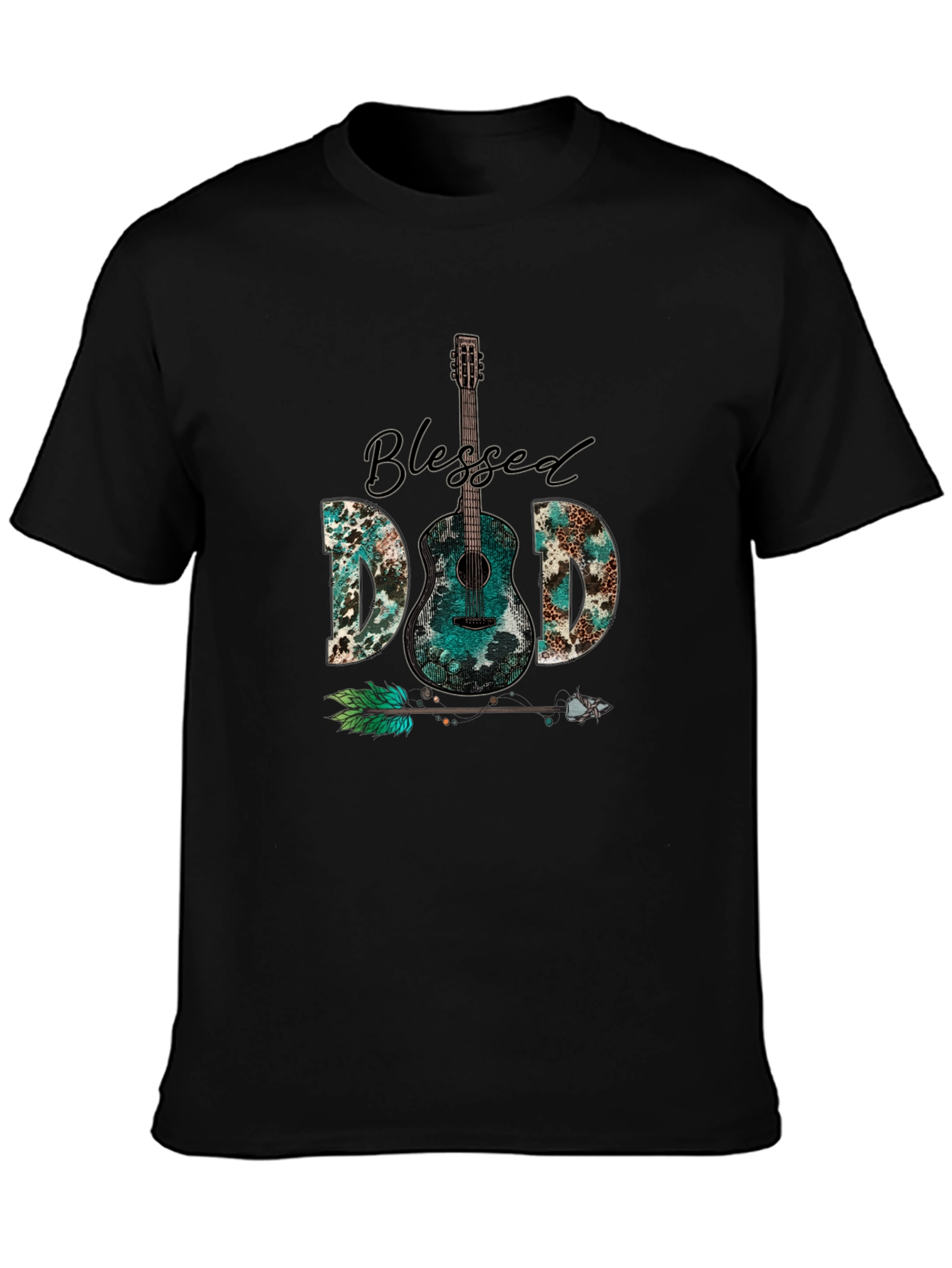 Black Blessed Dad Guitar Graphic T-Shirt view 3