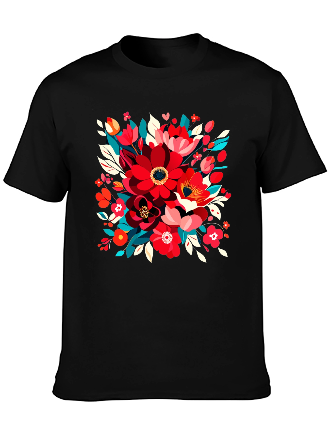 Black Floral Design Black T-Shirt view 3