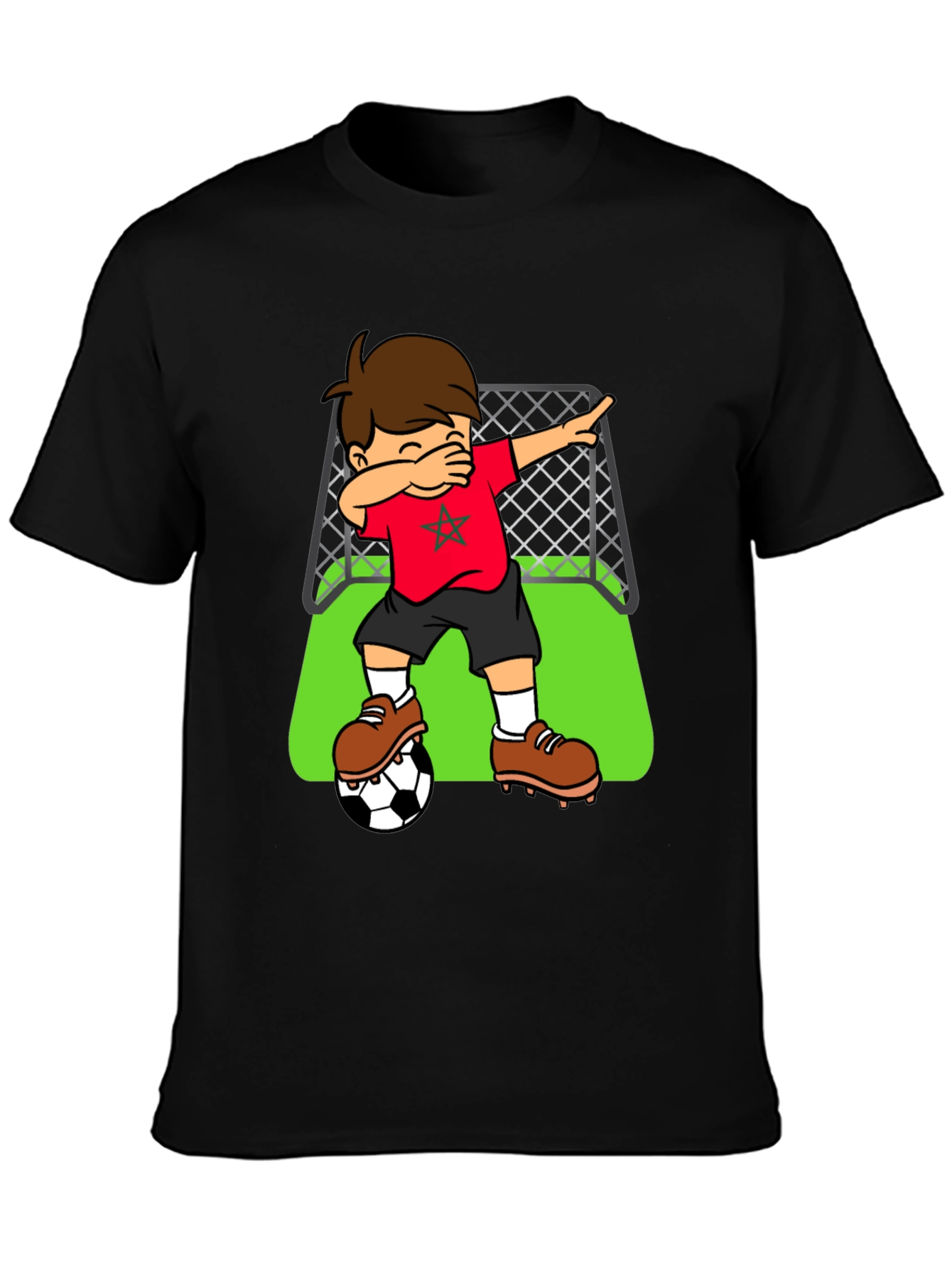 Black Morocco Soccer Dabbing Boy T-Shirt view 3