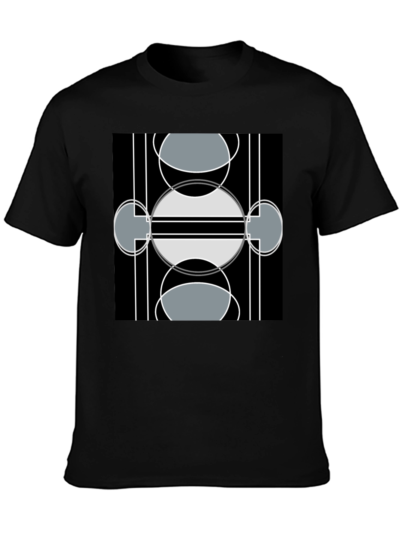 Black Modern Geometric Design Black T-Shirt view 3