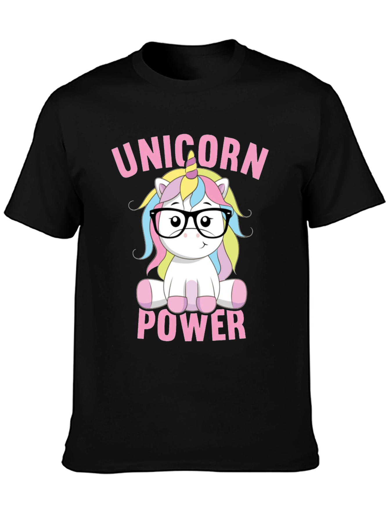 Black Unicorn Power T-Shirt - Cute Cartoon Design view 3