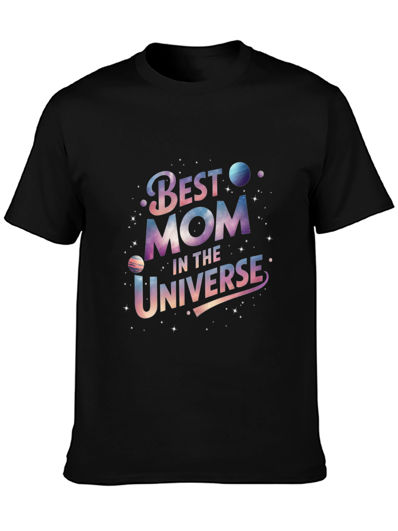 Black Best Mom in the Universe Black Graphic T-Shirt view 3