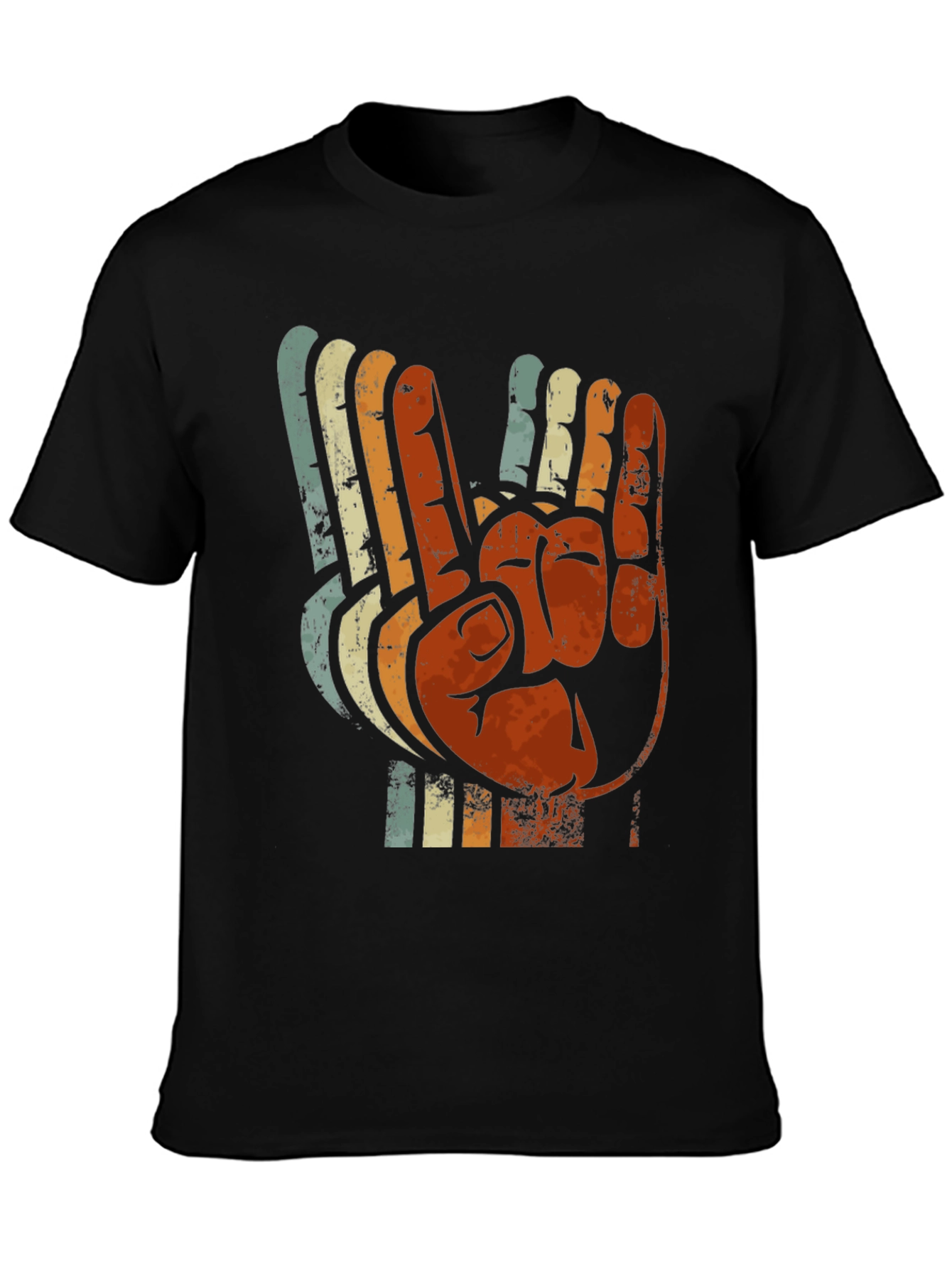 Black Vintage Retro Hand Gesture Graphic T-Shirt view 3