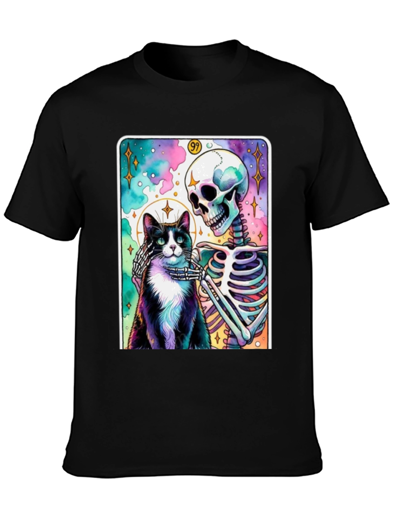 Black Cat & Skeleton Graphic Tee - Unique Design view 3