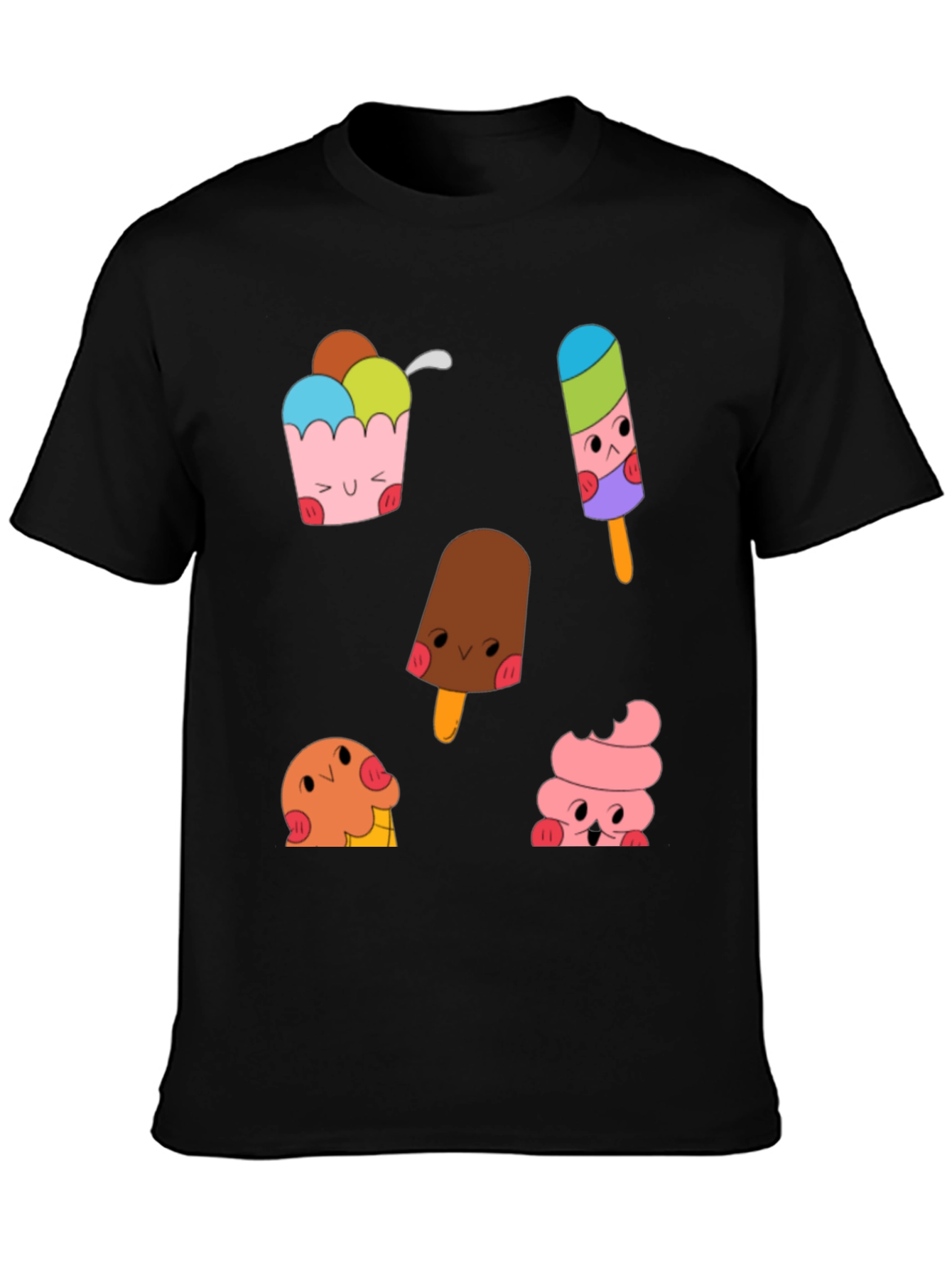 Black Cute Cartoon Ice Cream Graphic Tee view 3