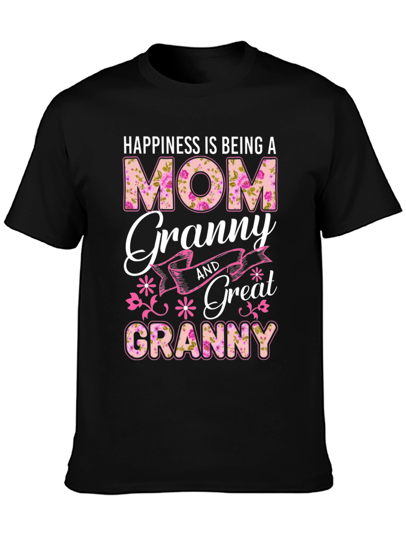 Black Happiness is Being a Mom Granny Great Granny T-Shirt view 3