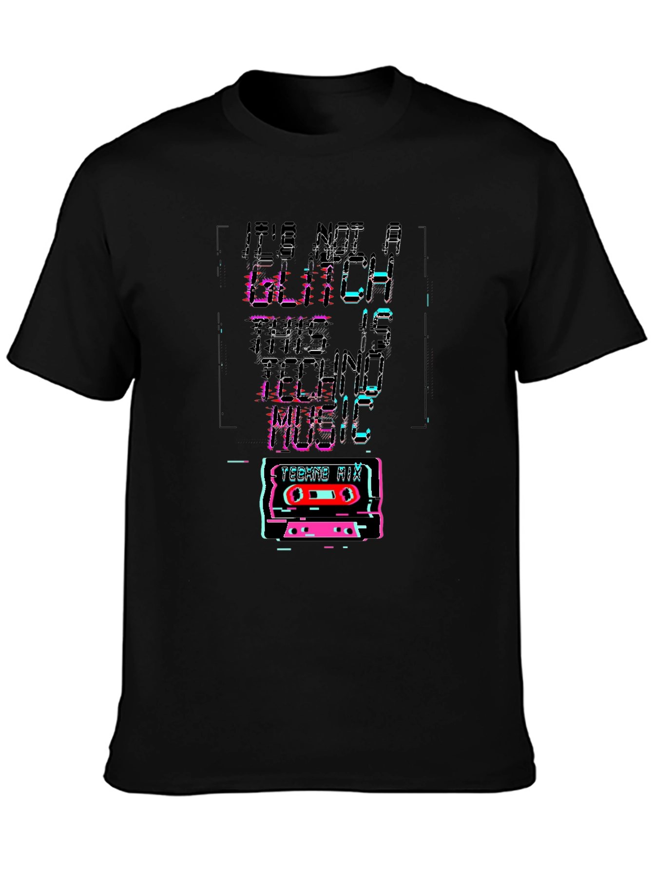 Black Retro Techno Music Glitch T-Shirt view 3