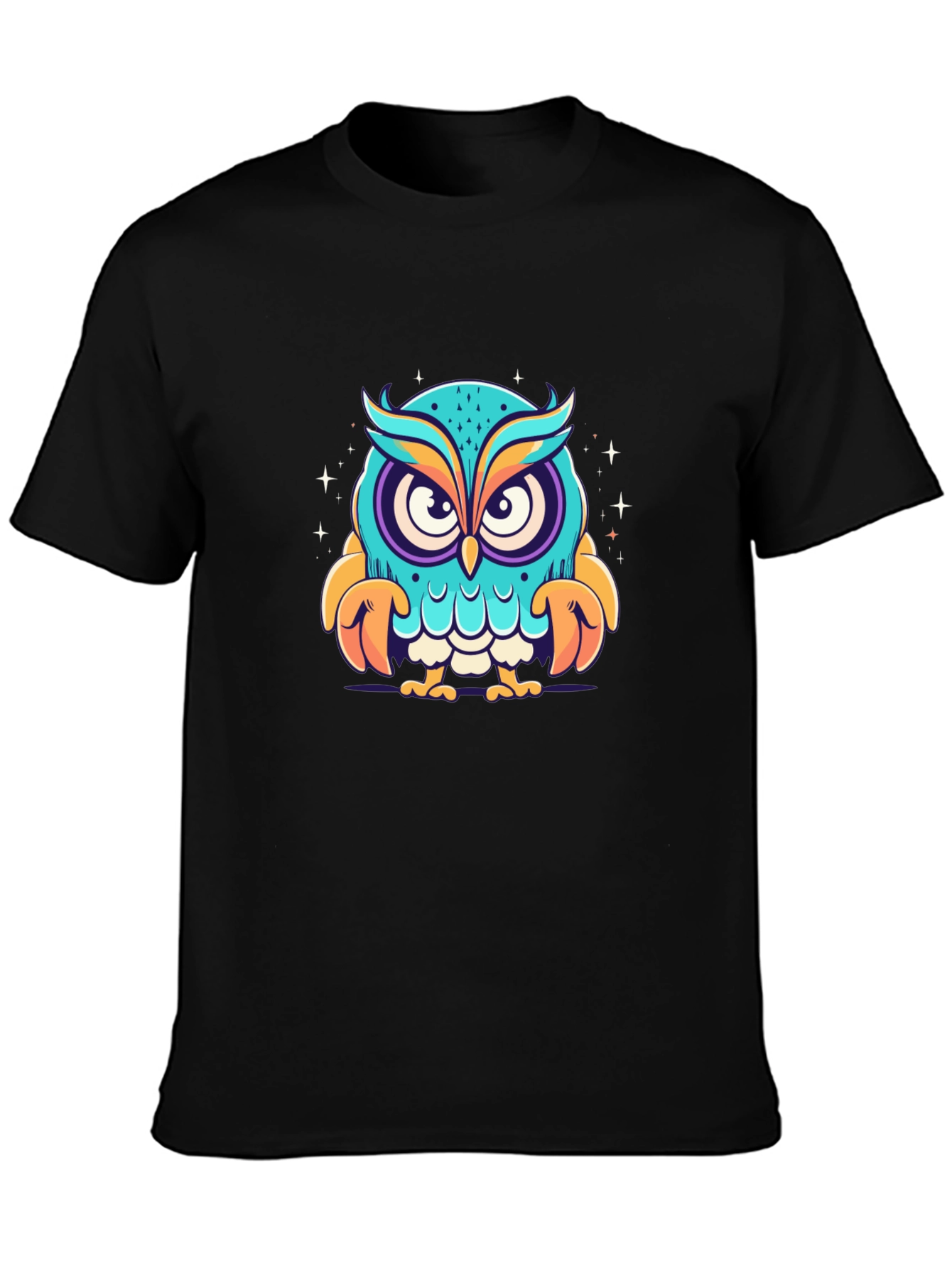 Black Cartoon Owl Graphic Black T-Shirt view 3
