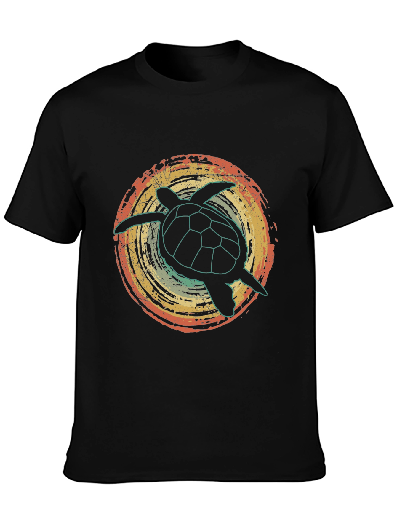Black Retro Turtle Graphic Tee - Vintage Style Black T-Shirt view 3