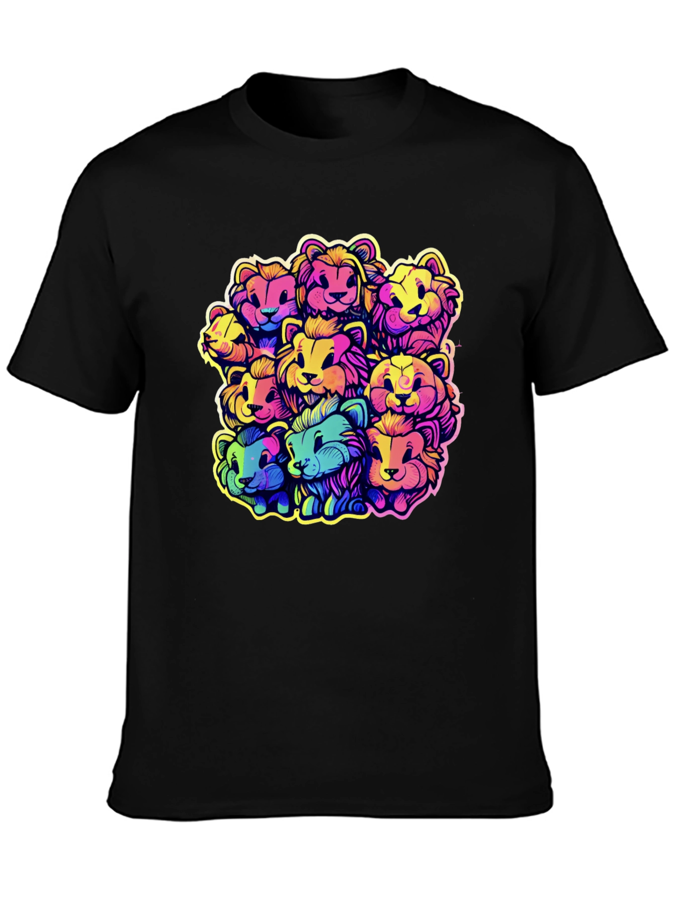 Black Rainbow Lions Graphic Tee - Bold & Fun Design view 3