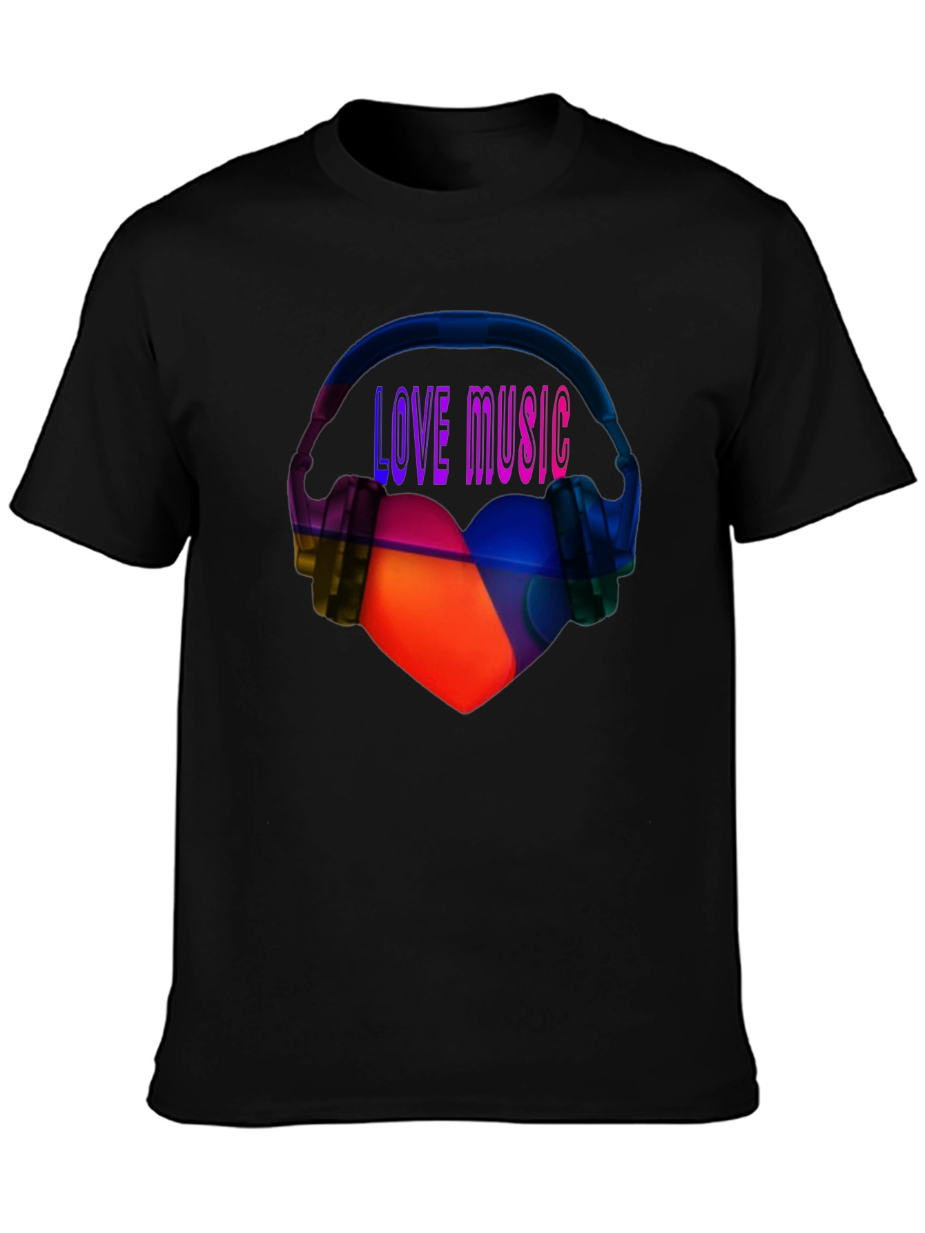 Black Love Music Graphic Tee - Heart & Headphones T-Shirt view 3