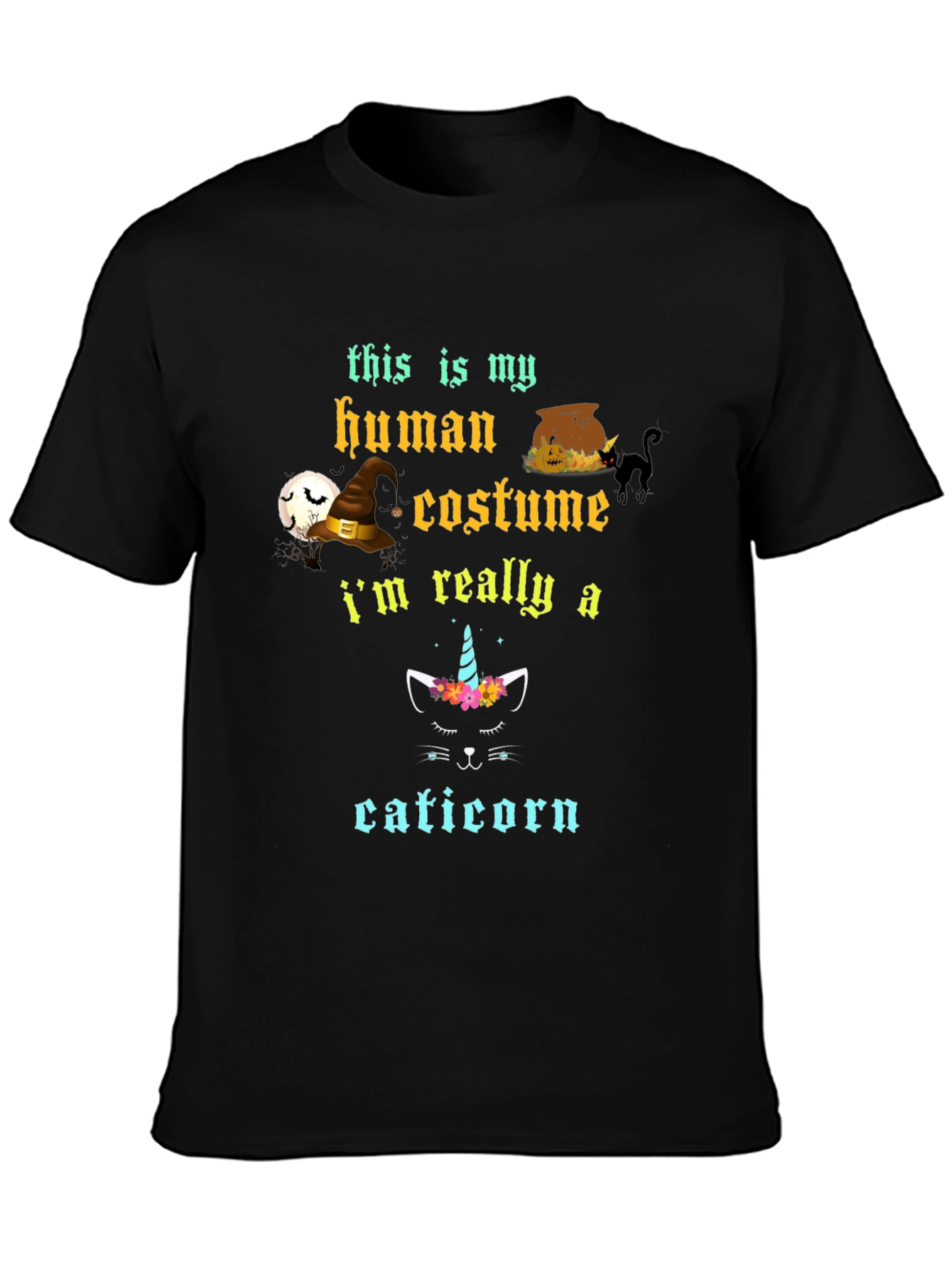 Black Cat Halloween Costume Graphic T-Shirt view 3