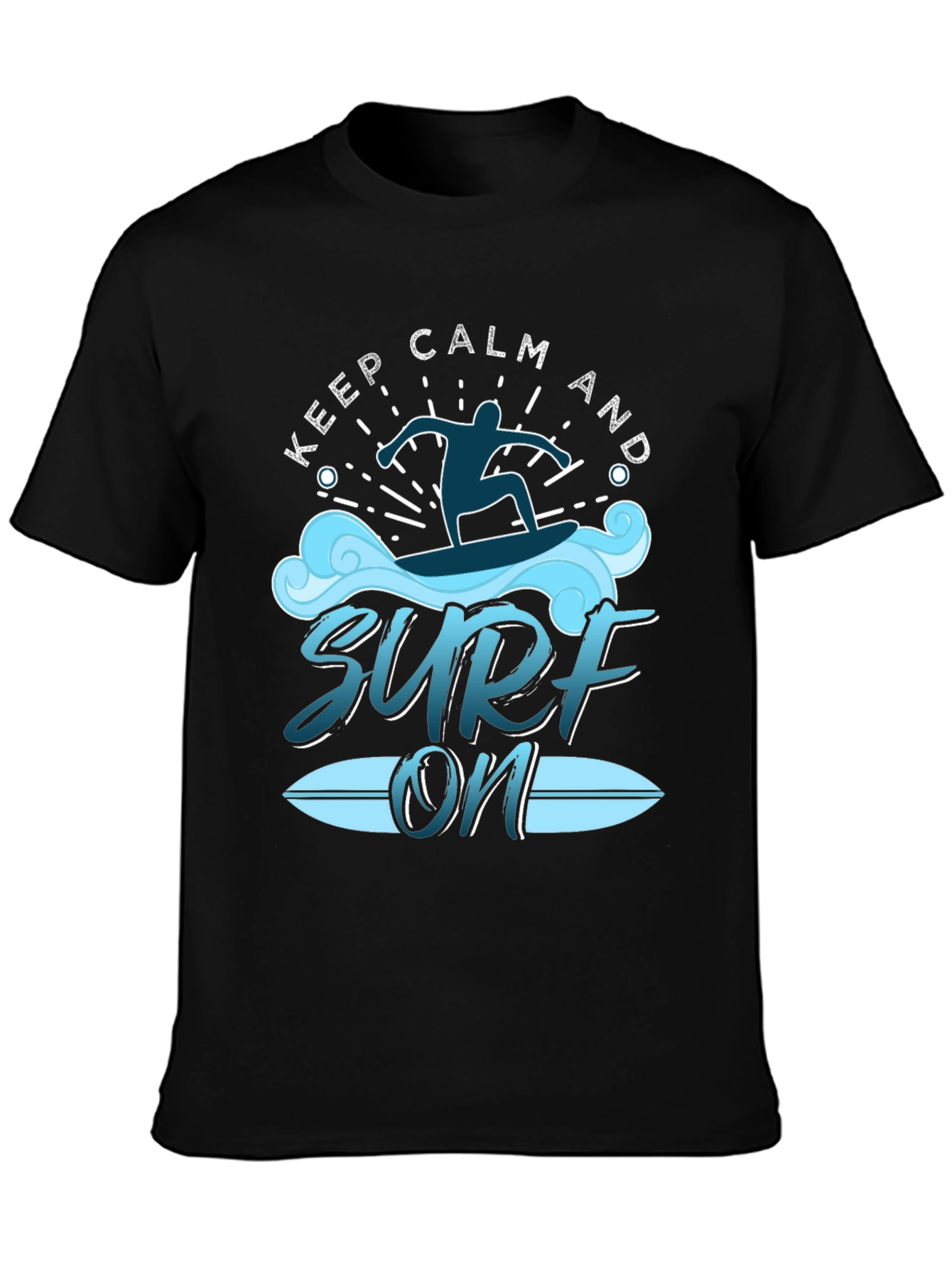 Black Keep Calm and Surf On Black T-Shirt view 3