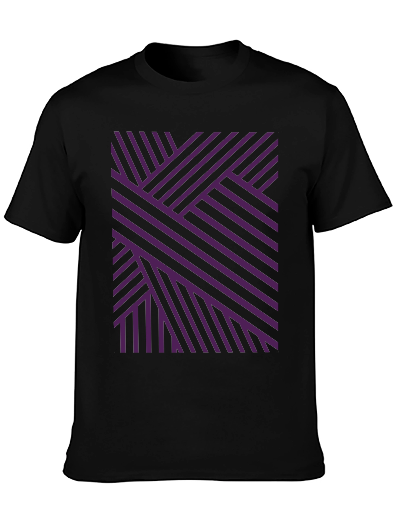 Black Abstract Geometric Stripe Pattern T-Shirt view 3