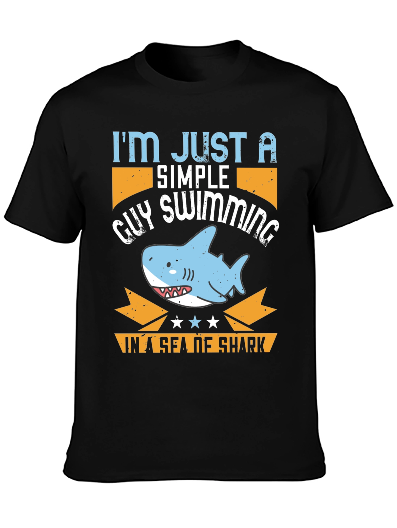 Black Simple Guy Swimming Shark T-Shirt view 3