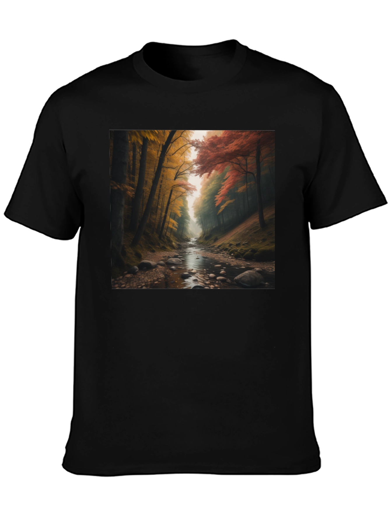 Black Autumn Forest River Graphic Tee view 3
