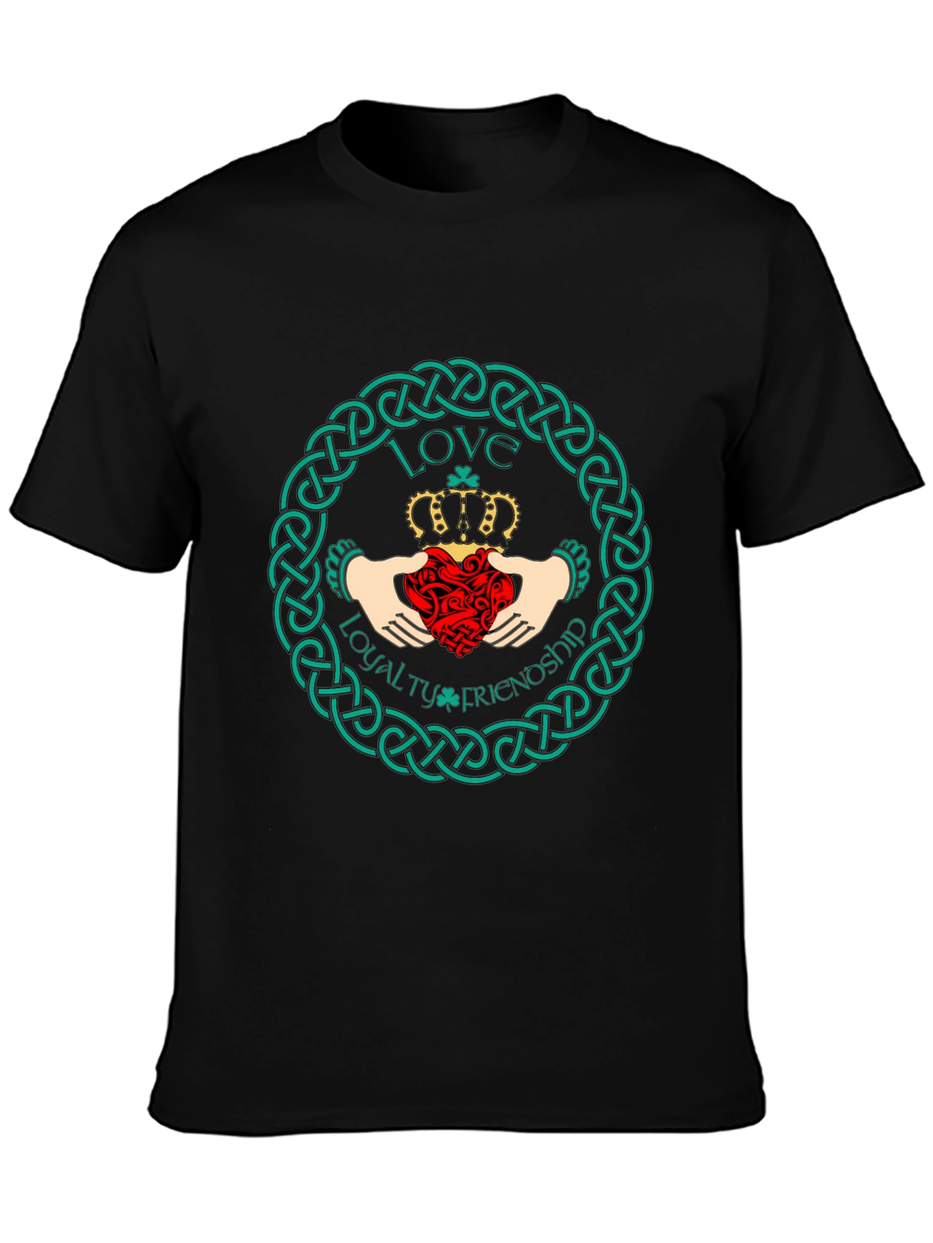 Black Claddagh Symbol T-Shirt - Irish Love Loyalty Friendship Design view 3