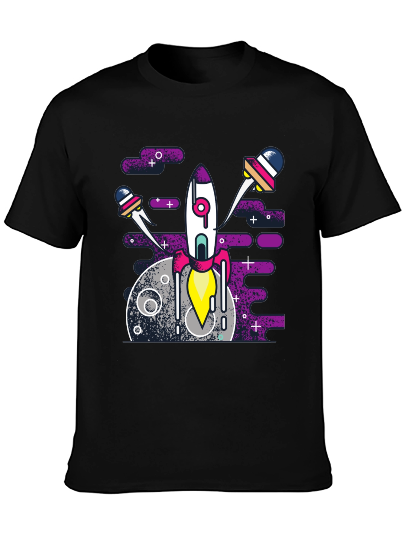 Black Space Rocket Graphic Tee - Black Cotton Blend Shirt view 3