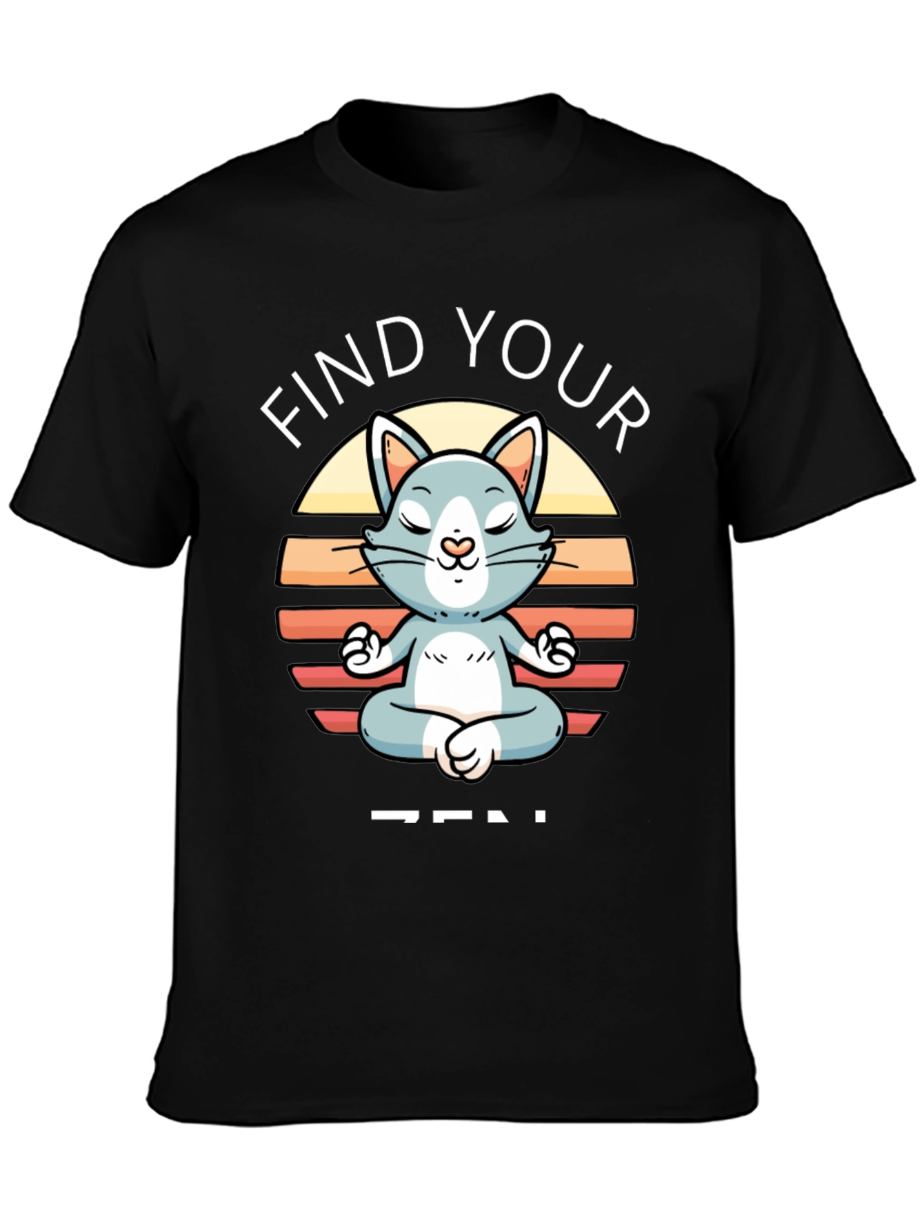 Black Find Your Zen Cat T-Shirt - Meditating Feline view 3