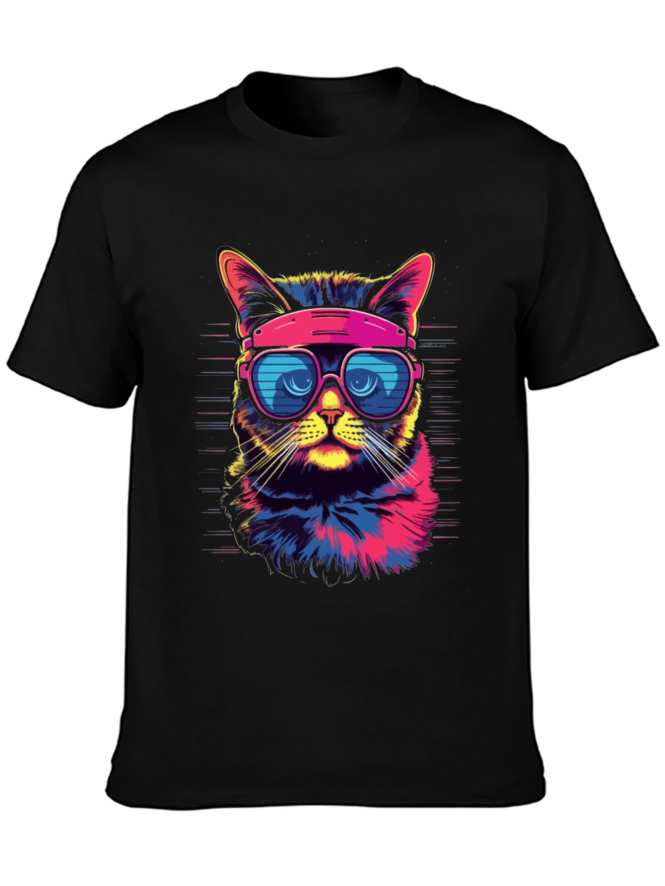 Black Cool Cat T-Shirt - Retro Sunglasses Graphic Tee view 3