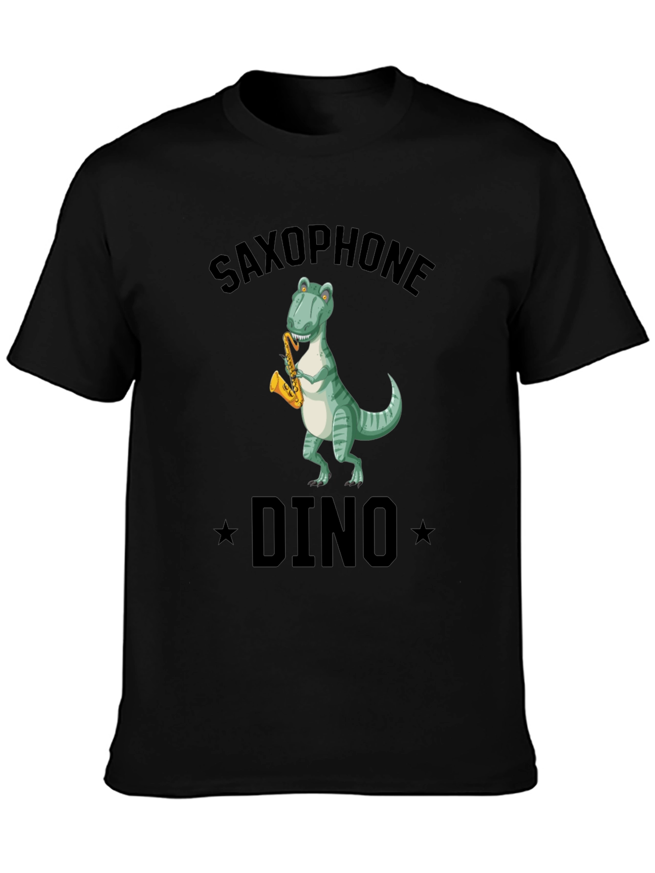 Black Saxophone Dino T-Shirt - Black Cotton Tee view 3