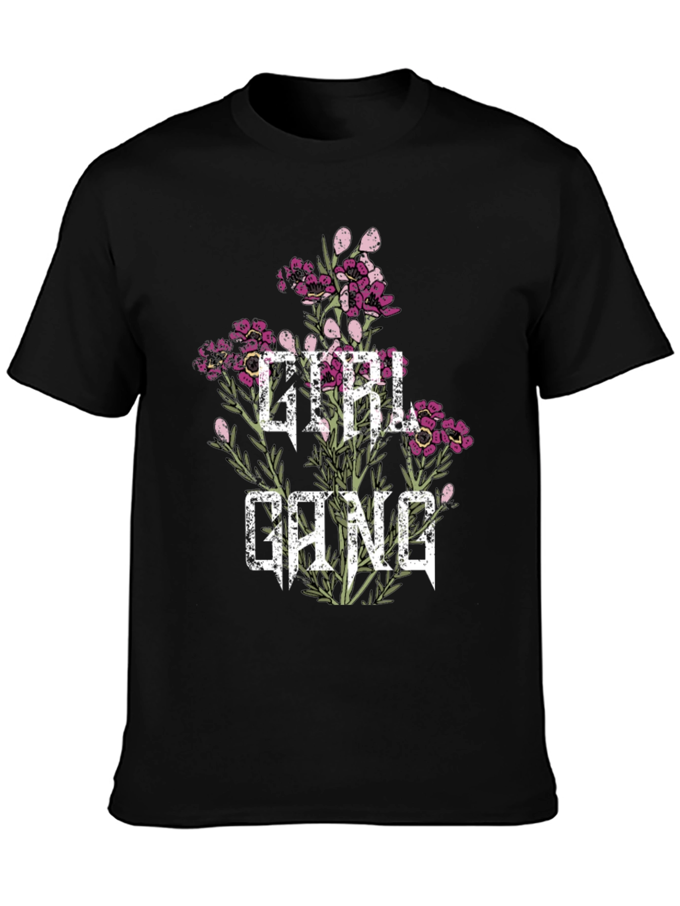 Black Girl Gang Floral Tee - Black Graphic T-Shirt view 3