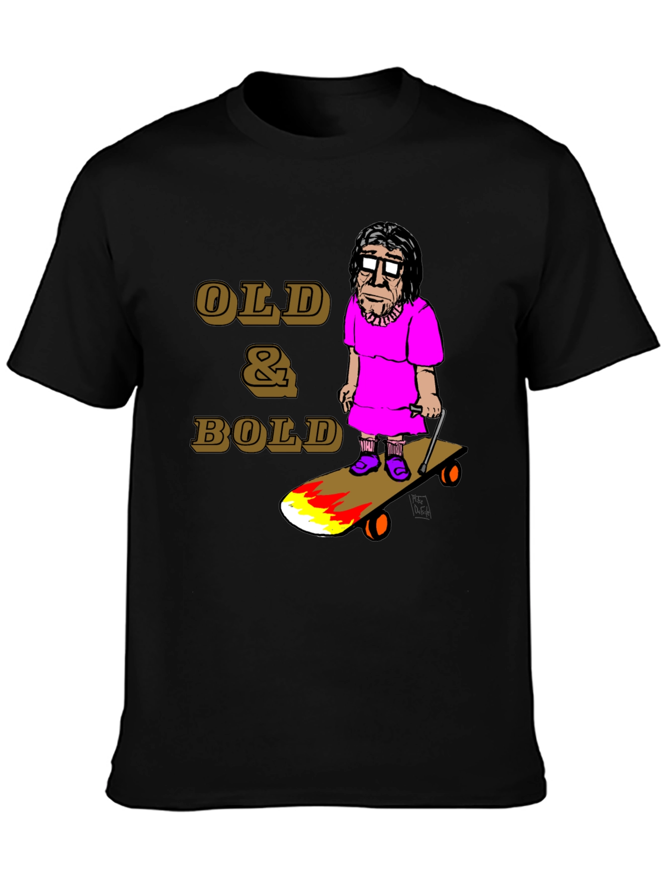 Black Old & Bold Skateboarder T-Shirt view 3