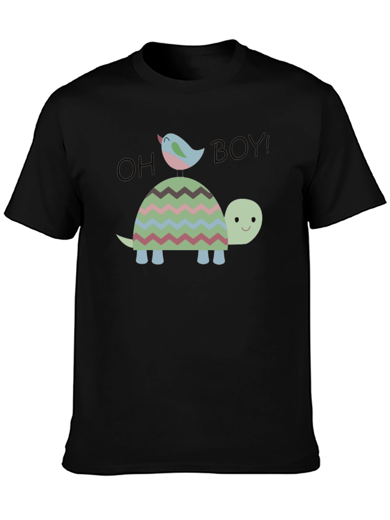 Black Whimsical Turtle & Bird Graphic Tee - Men's Black Cotton T-Shirt view 3