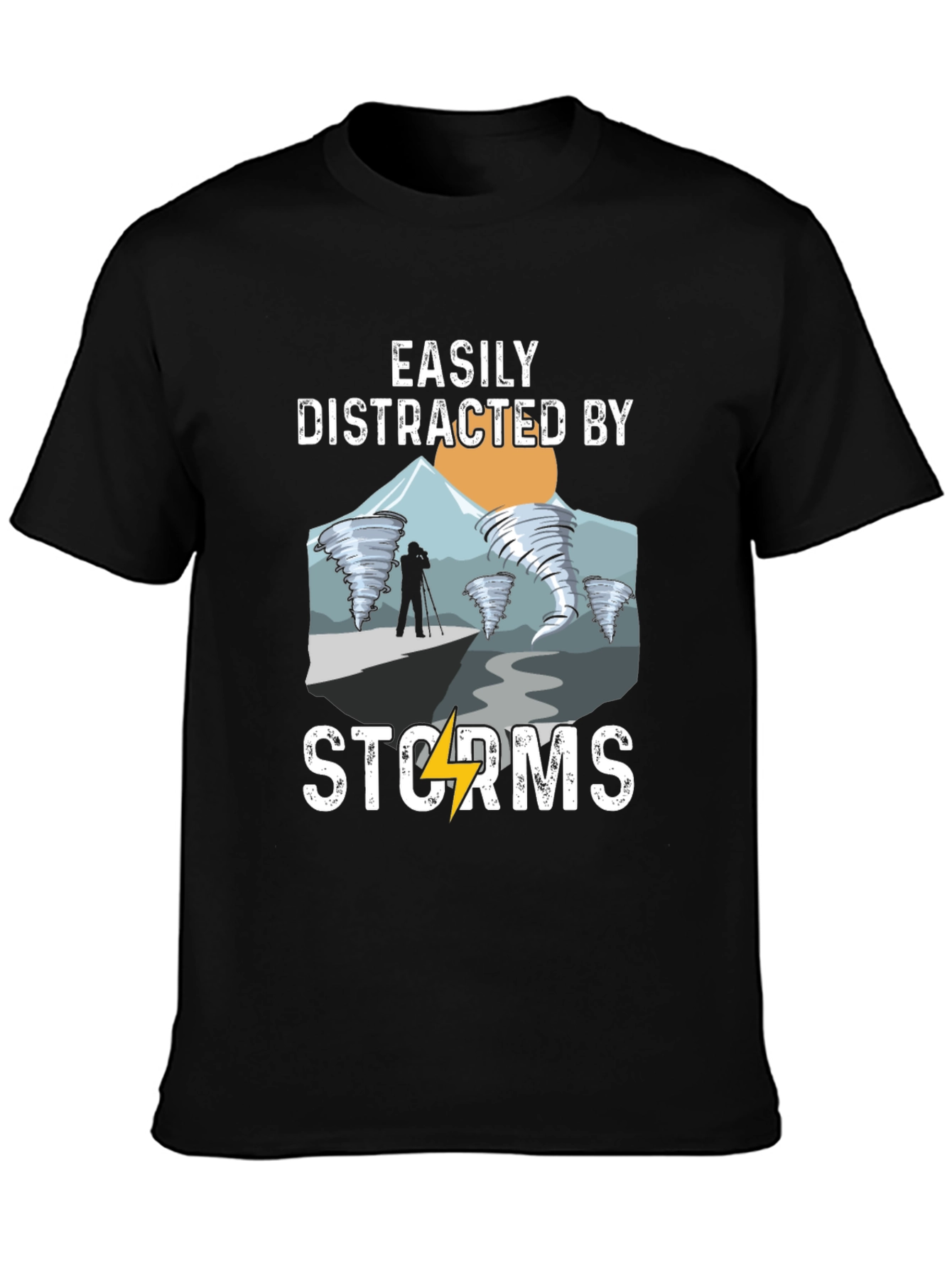 Black Easily Distracted by Storms Black T-Shirt view 3