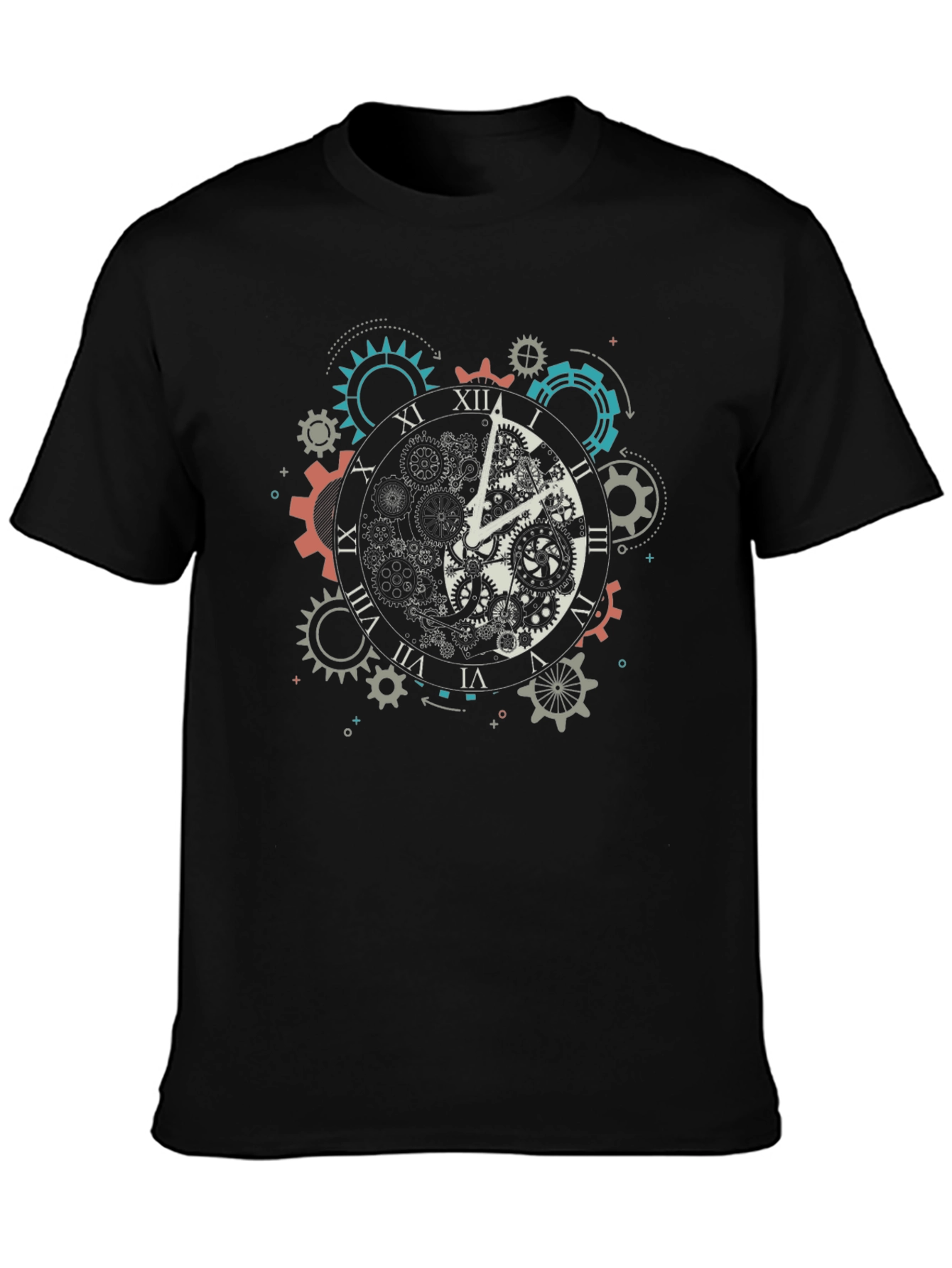 Black Steampunk Clockwork T-Shirt - Mechanical Time Tee view 3