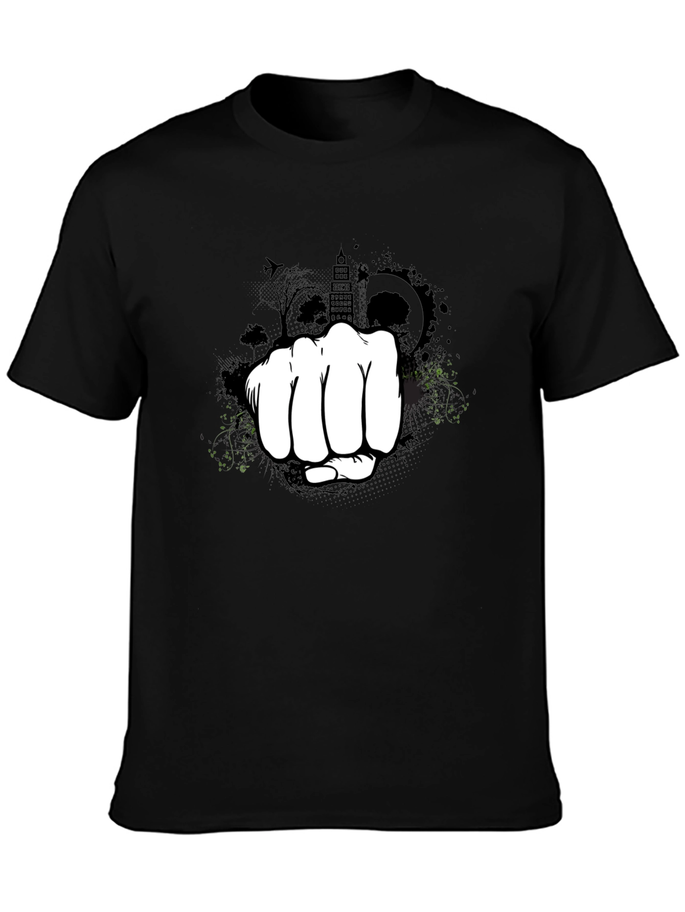 Black Urban Fist Graphic Tee - Black Cotton Blend Shirt view 3