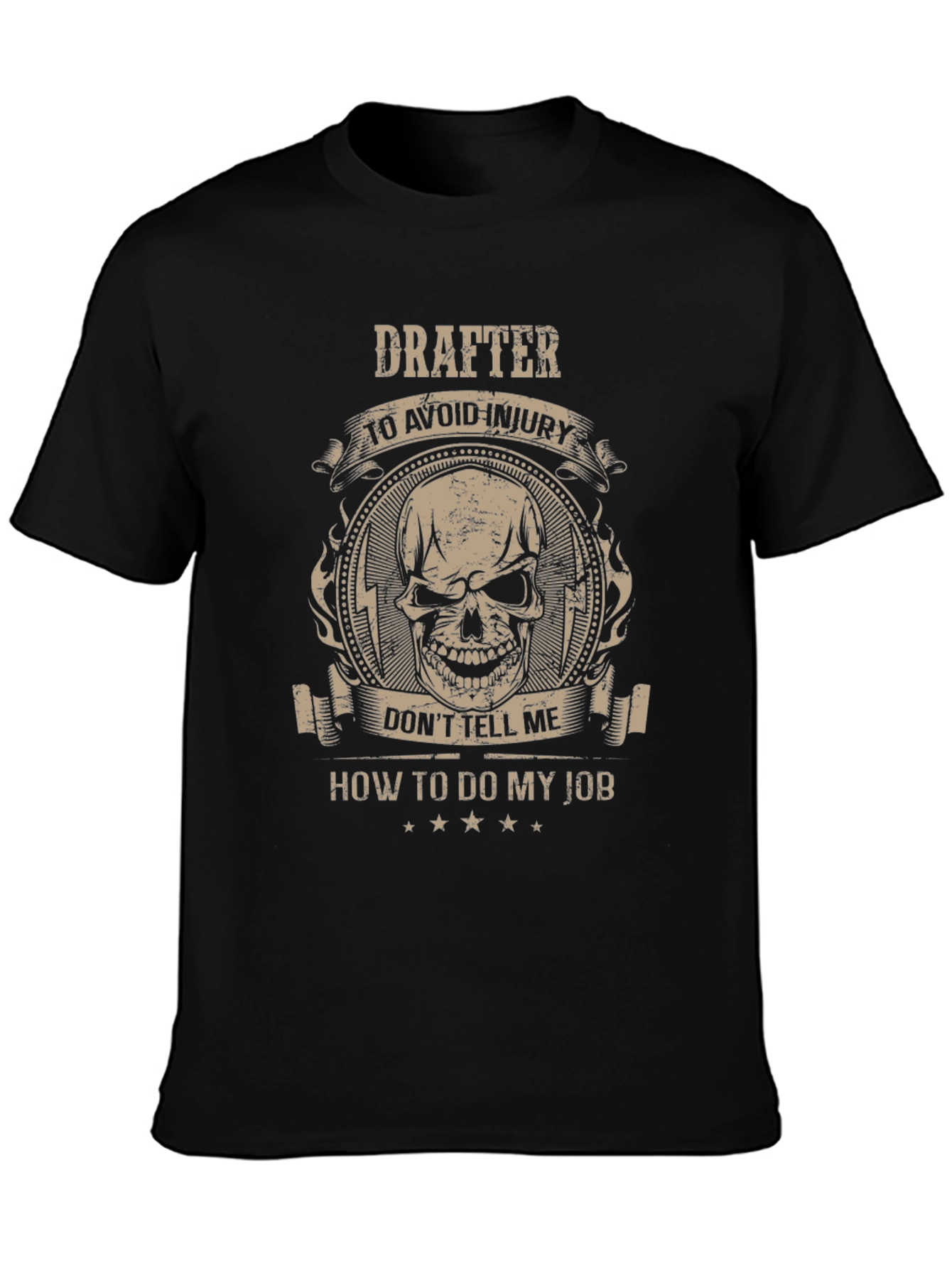 Black Drafter Skull Graphic T-Shirt - Avoid Injury, Do My Job view 3