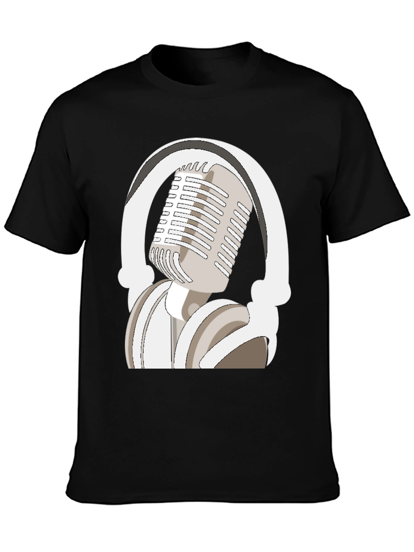 Black Microphone and Headphones Graphic Tee view 3