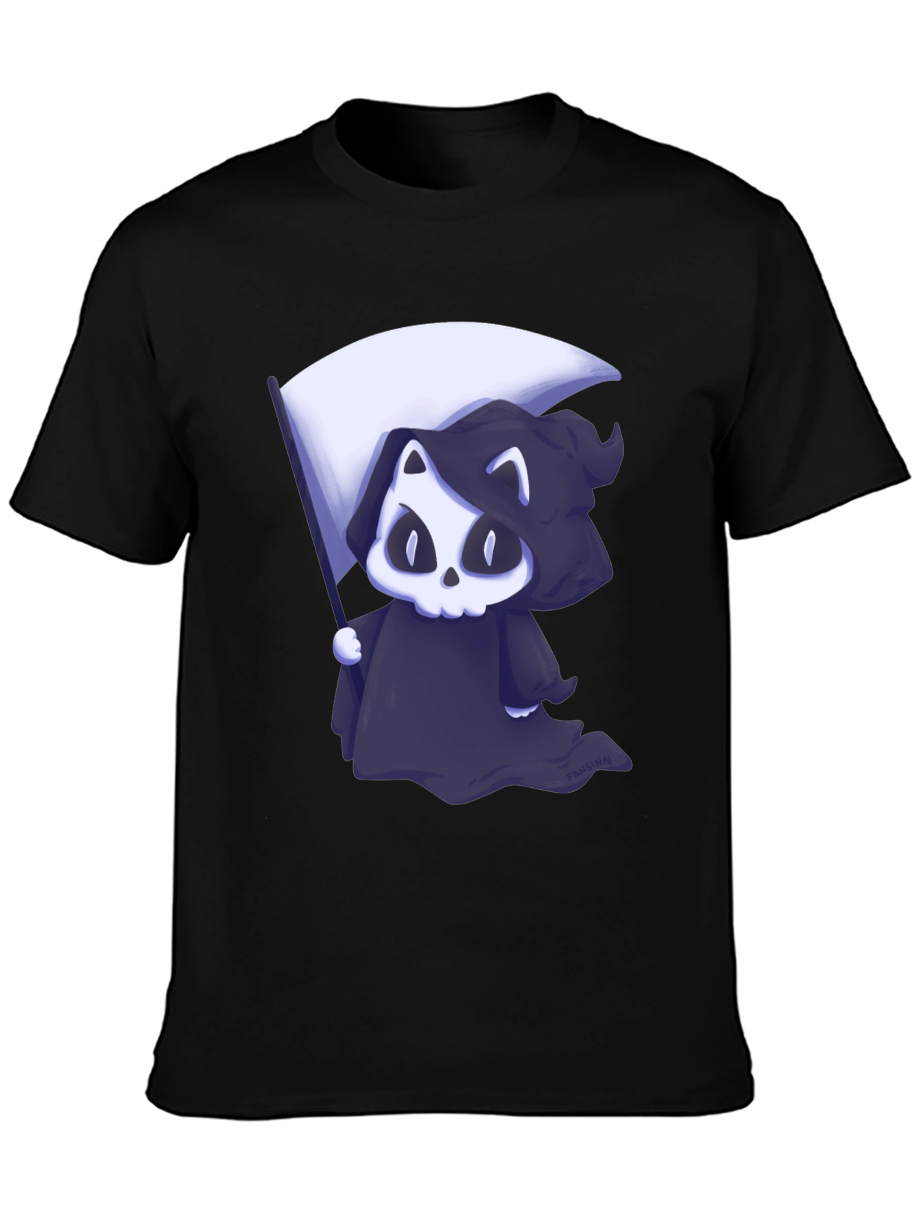 Black Grim Reaper Cat Graphic Tee view 3