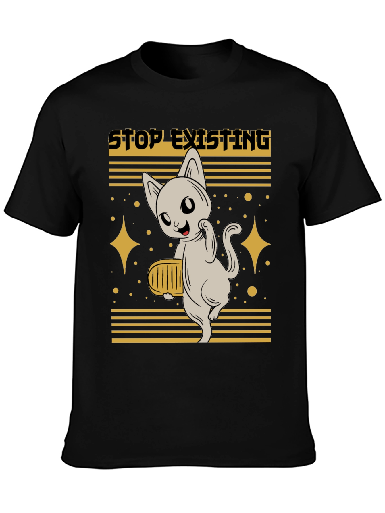Black Stop Existing Cat Graphic Tee - Men's Black T-Shirt view 3