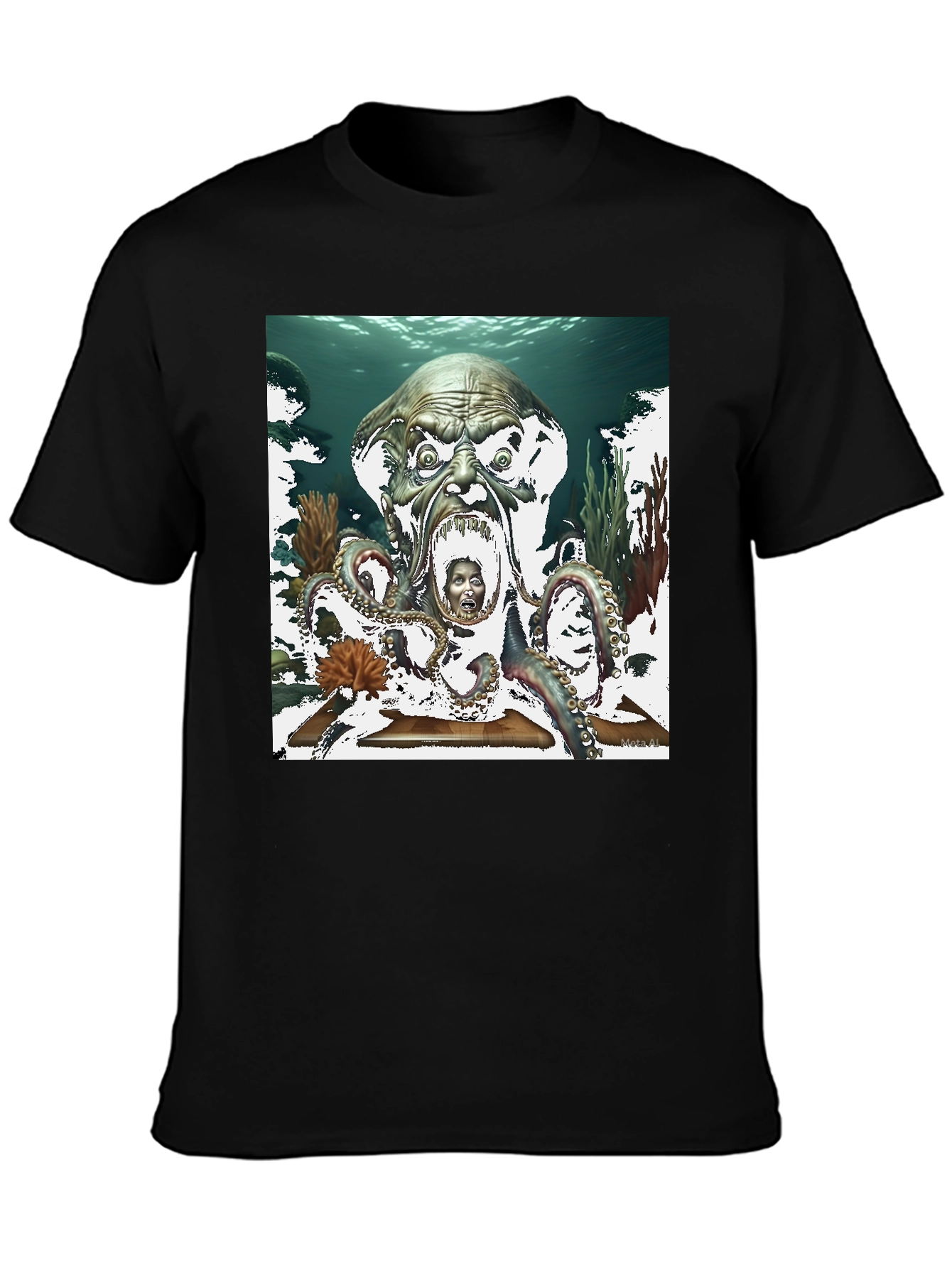 Black Octopus Monster Graphic Black T-Shirt view 3