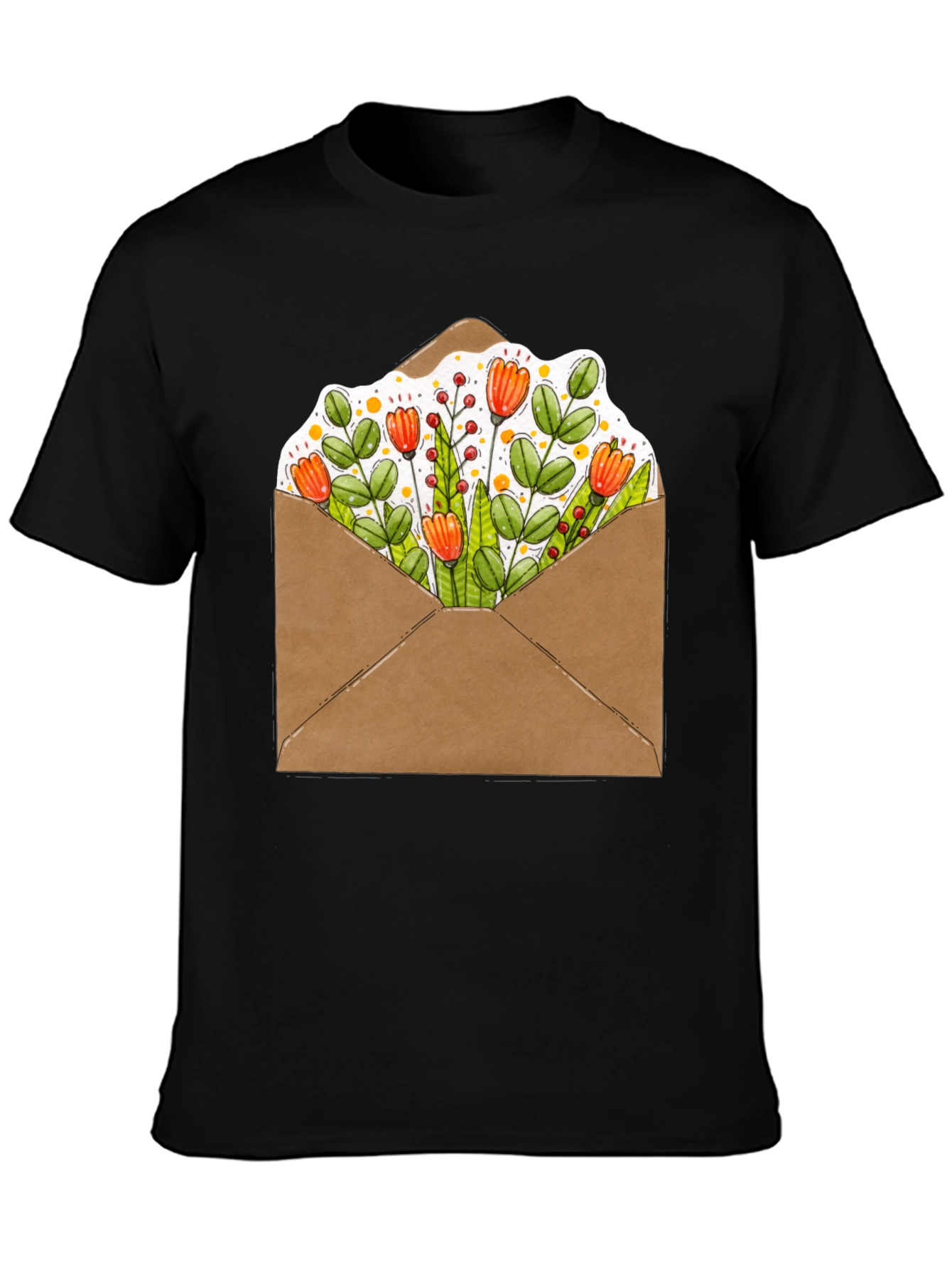 Black Floral Envelope Graphic Tee - Trendy Unisex T-Shirt view 3