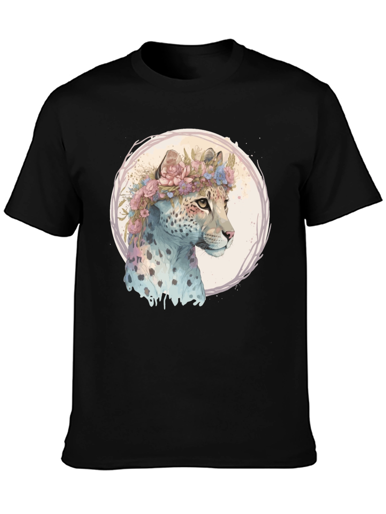 Black Floral Leopard Graphic Tee - Artistic Style view 3