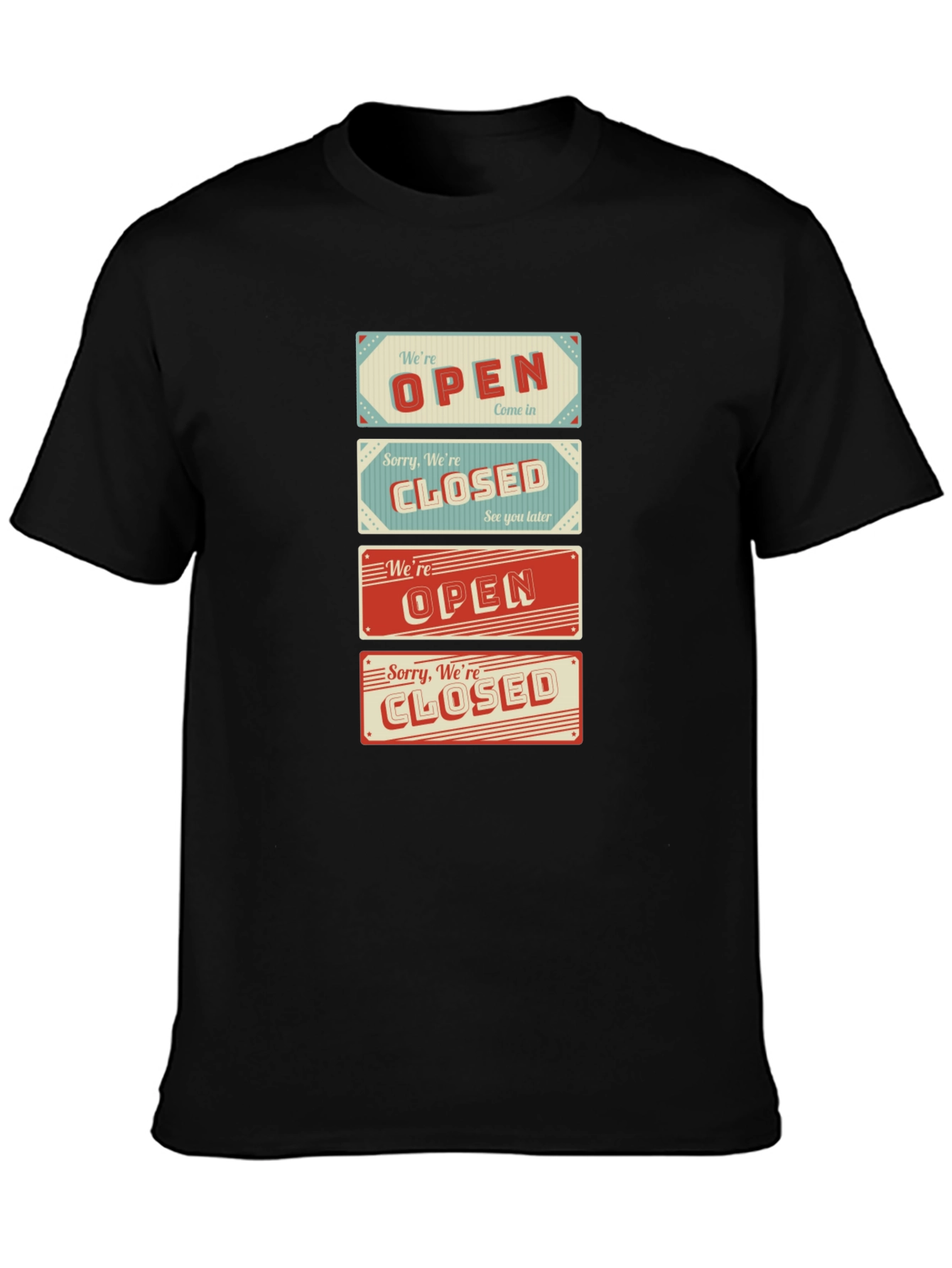 Black Open/Closed Sign T-Shirt - Novelty Graphic Tee view 3