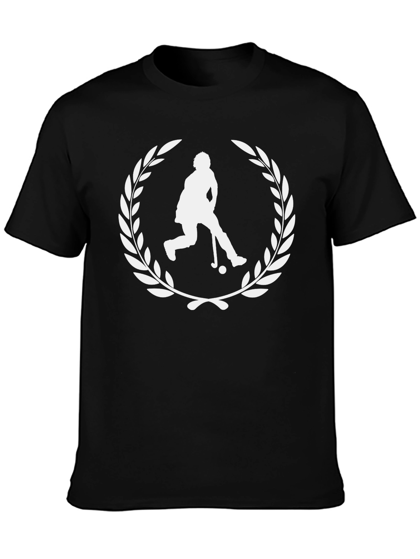 Black Hockey Player Laurel Wreath Graphic Tee - Black view 3