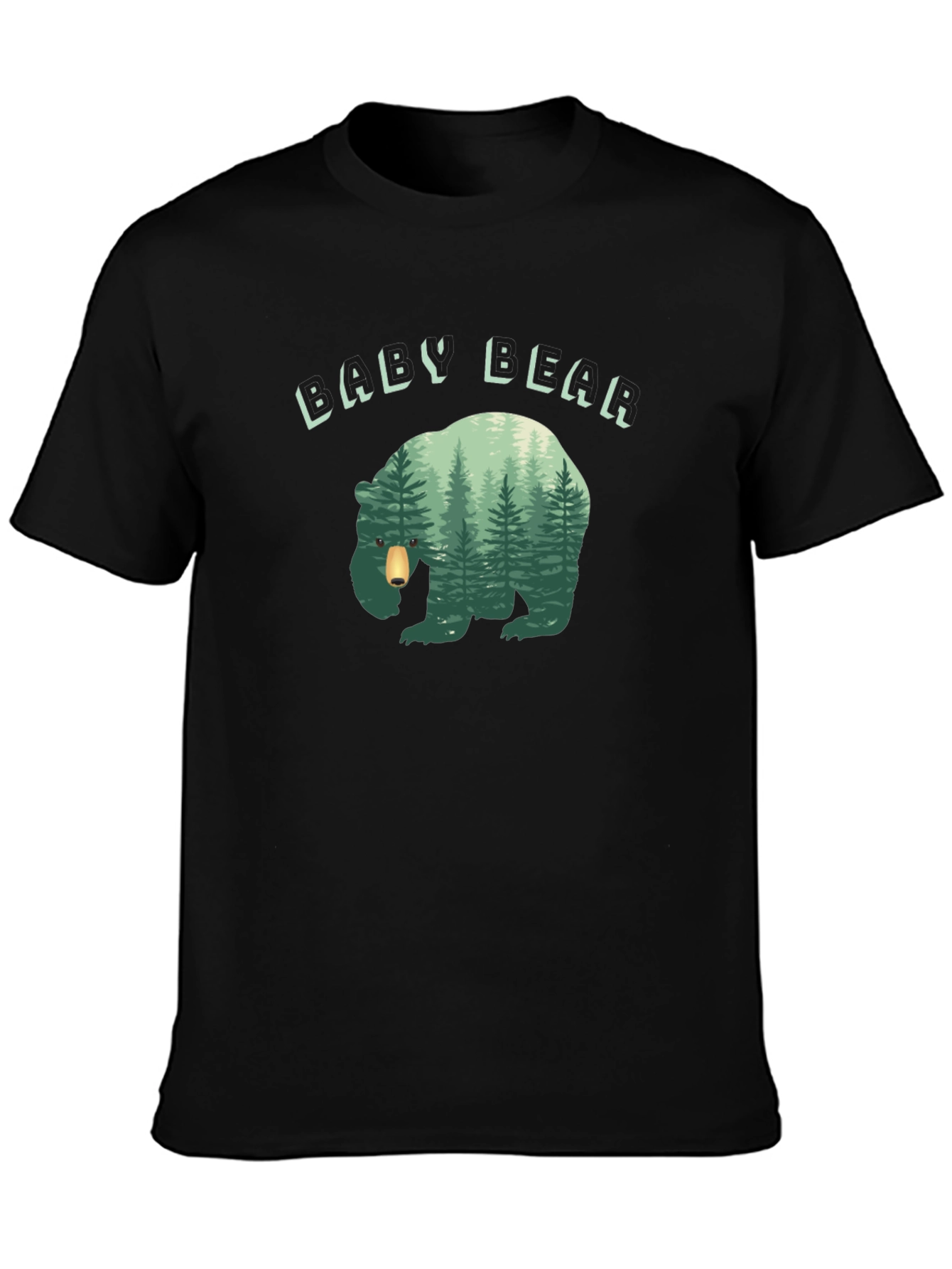 Black Baby Bear Forest Graphic Black T-Shirt view 3